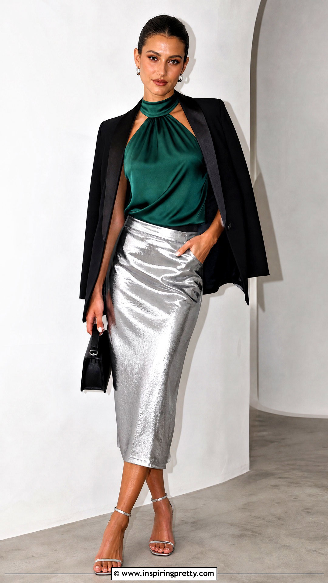 Green Halter Top With Metallic Skirt - 50 green halter top outfit ideas