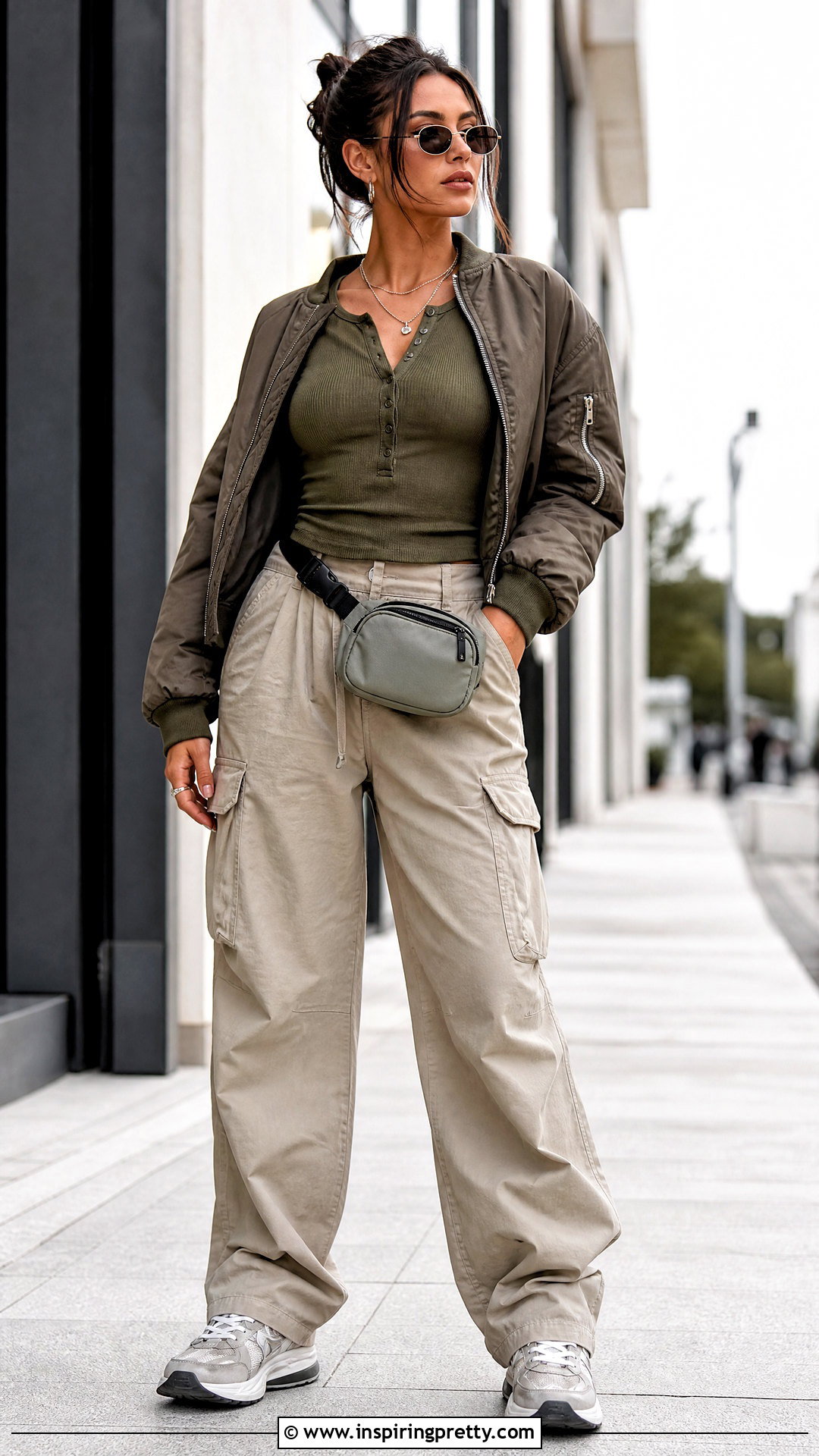 Green Henley Top With Cargo Pants - 50 Henley Top Outfit Aesthetic Ideas