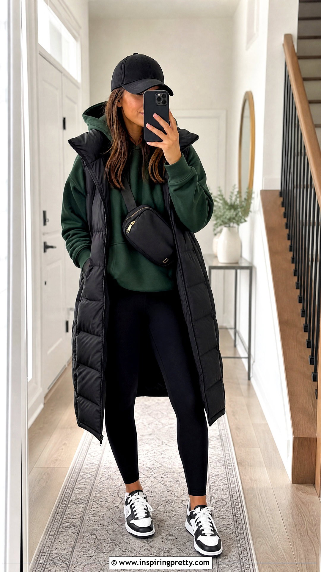 Green Hoodie With Black Leggings - 20 green and black fashion top outfit ideas