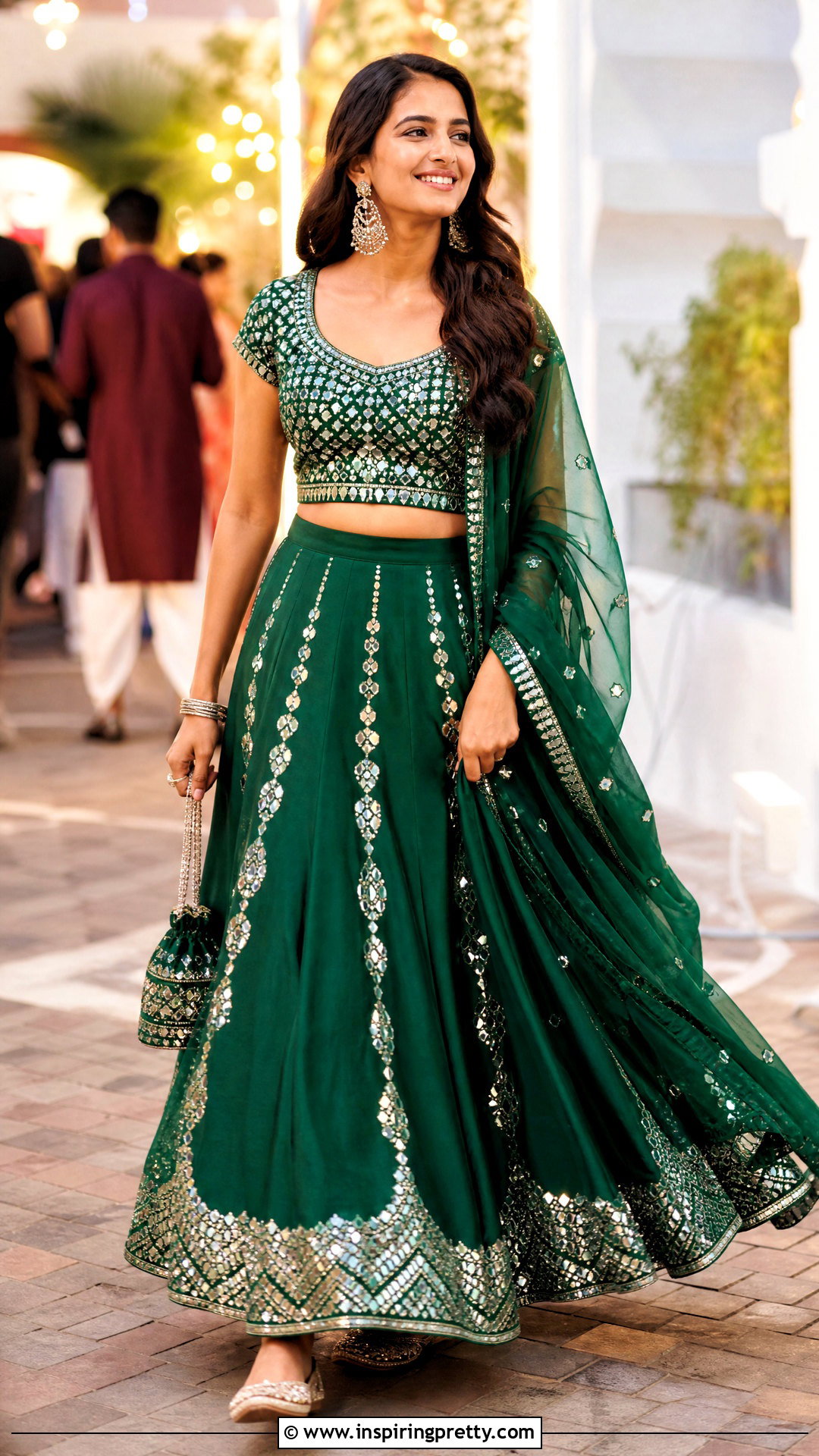 Green Indian Skirt And Mirror Work Top Outfit - 50 indian skirt and top outfits