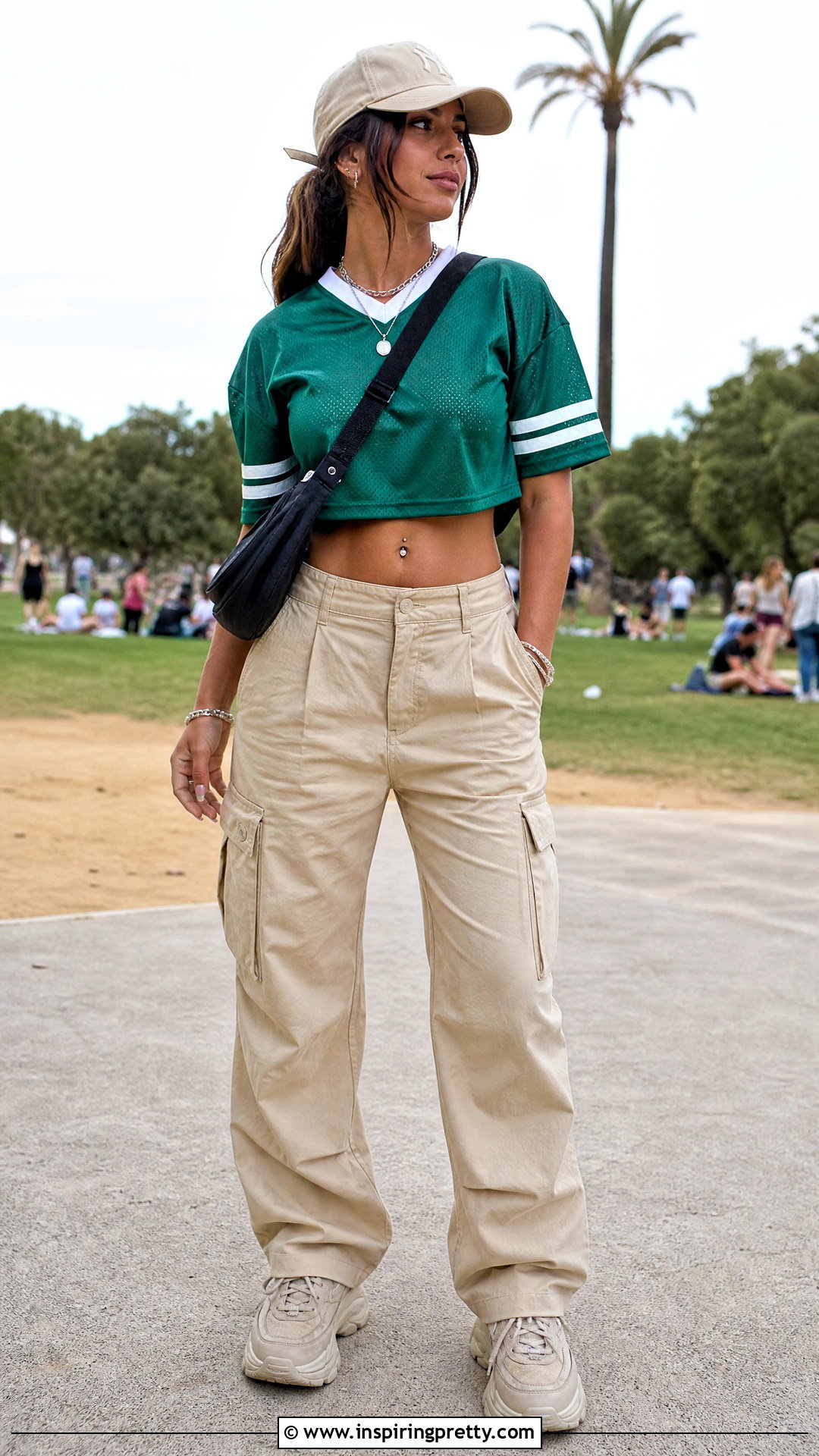 Green Jersey Crop Top With Cargo Pants - 50 jersey crop top outfit ideas