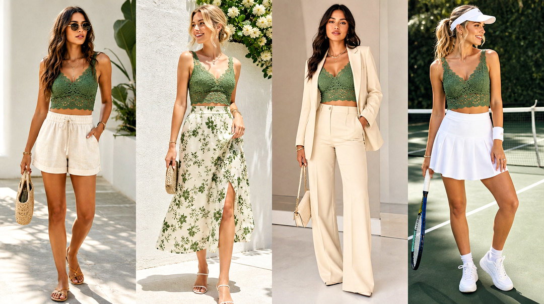 25 Green Lace Crop Top Outfit Ideas for Romantic Evenings