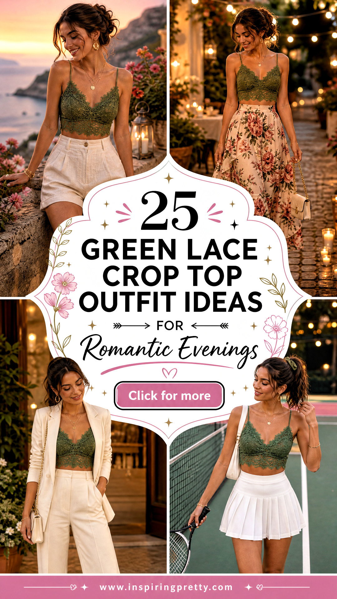 25 Green Lace Crop Top Outfit Ideas for Romantic Evenings - 25 Green Lace Crop Top Outfit Ideas for Romantic Evenings