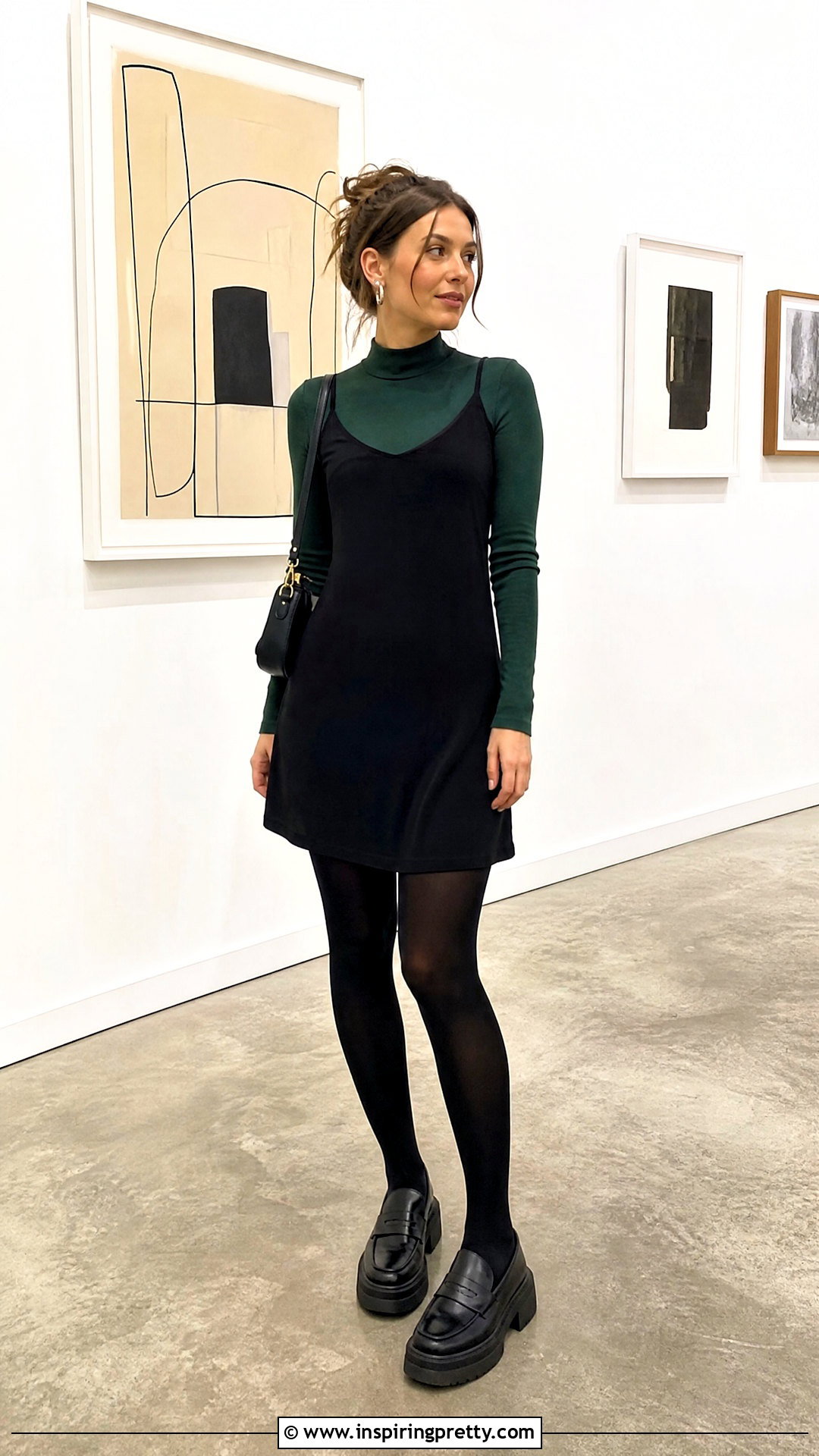 Green Long Sleeve Top Under A Black Slip Dress - 25 Cute Green Long Sleeve Top outfit ideas