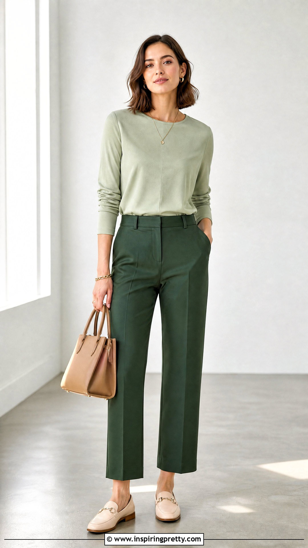 Green Long Sleeve Top With Dark Green Pants - 25 Cute Green Long Sleeve Top outfit ideas