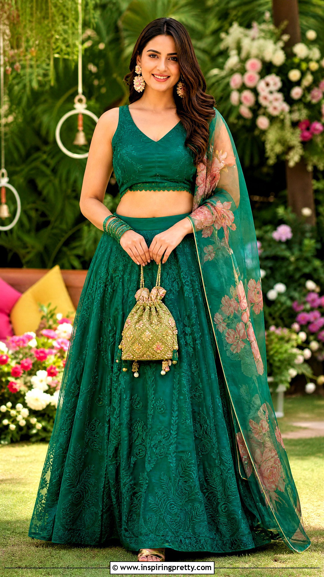 Green Organza Crop Top Lehenga Outfit - 50 organza crop top lehenga outfit ideas