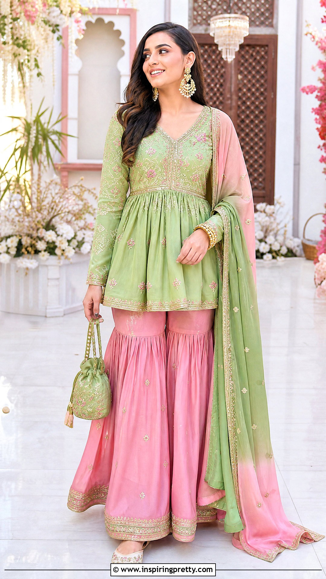 Green Peplum Top With Pink Sharara - 50 peplum top with sharara outfit ideas