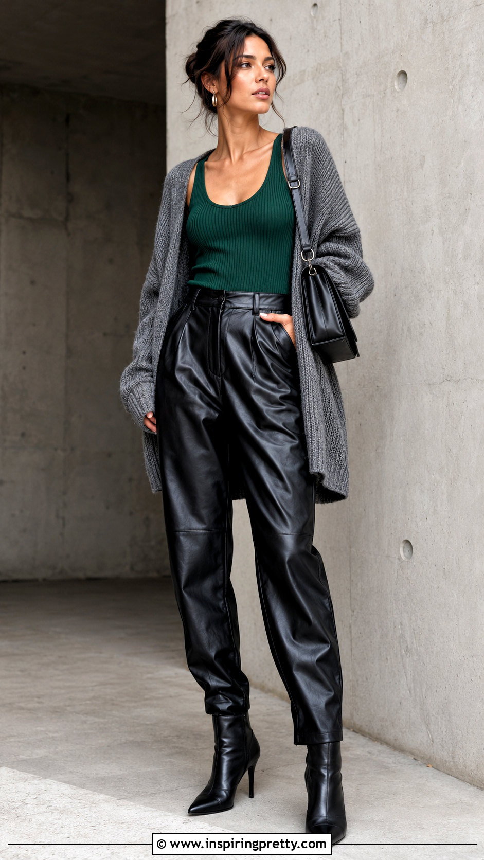 Green Ribbed Tank Top With Black Leather Pants - 25 Green Ribbed Tank Top outfit ideas