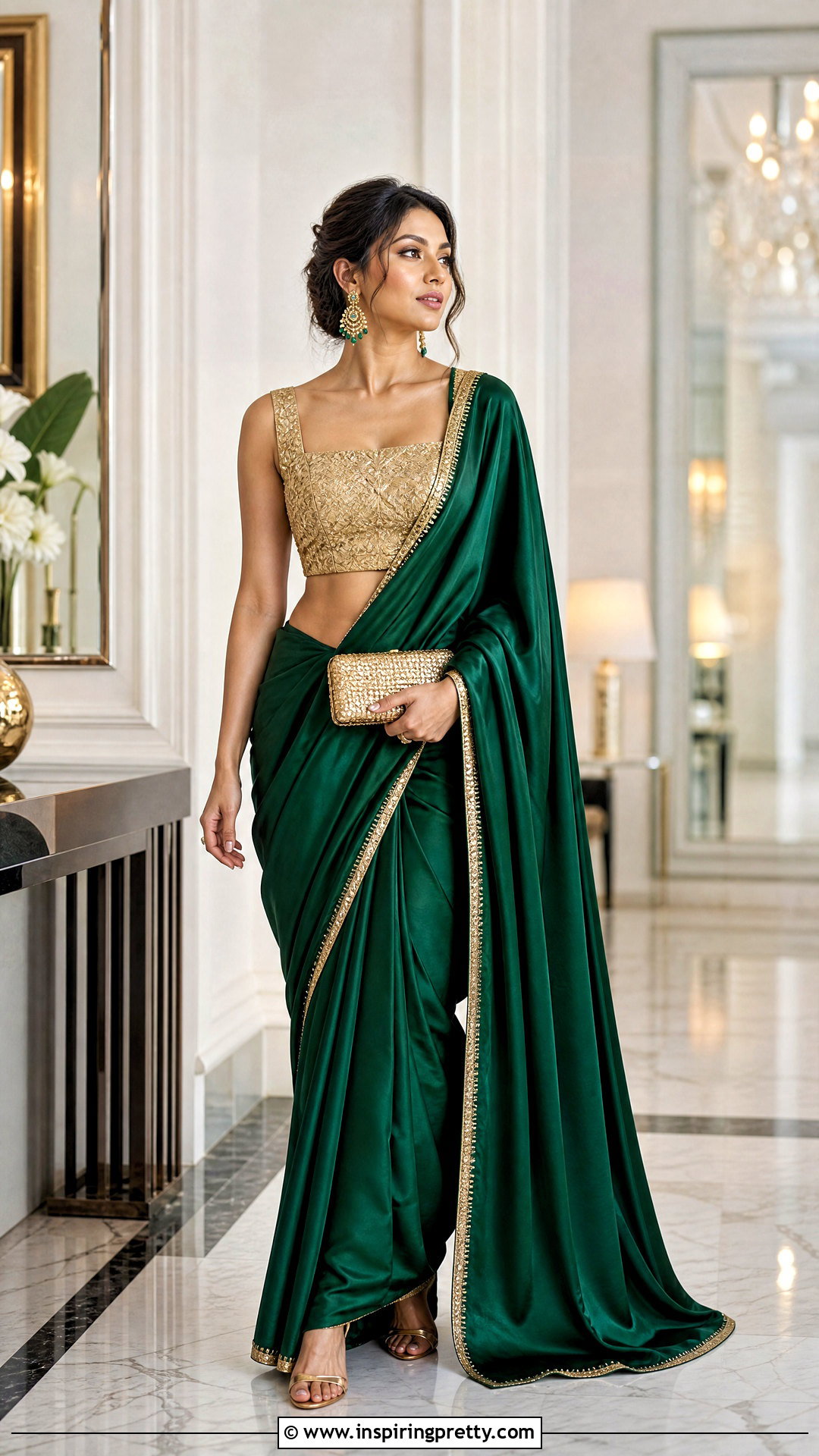 Green Saree With Gold Crop Top - 50 saree with crop top outfit ideas