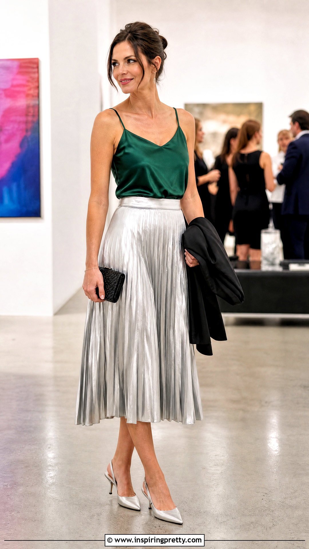 Green Silk Tank Top With Silver Midi Skirt - 25 green silk tank top outfit ideas