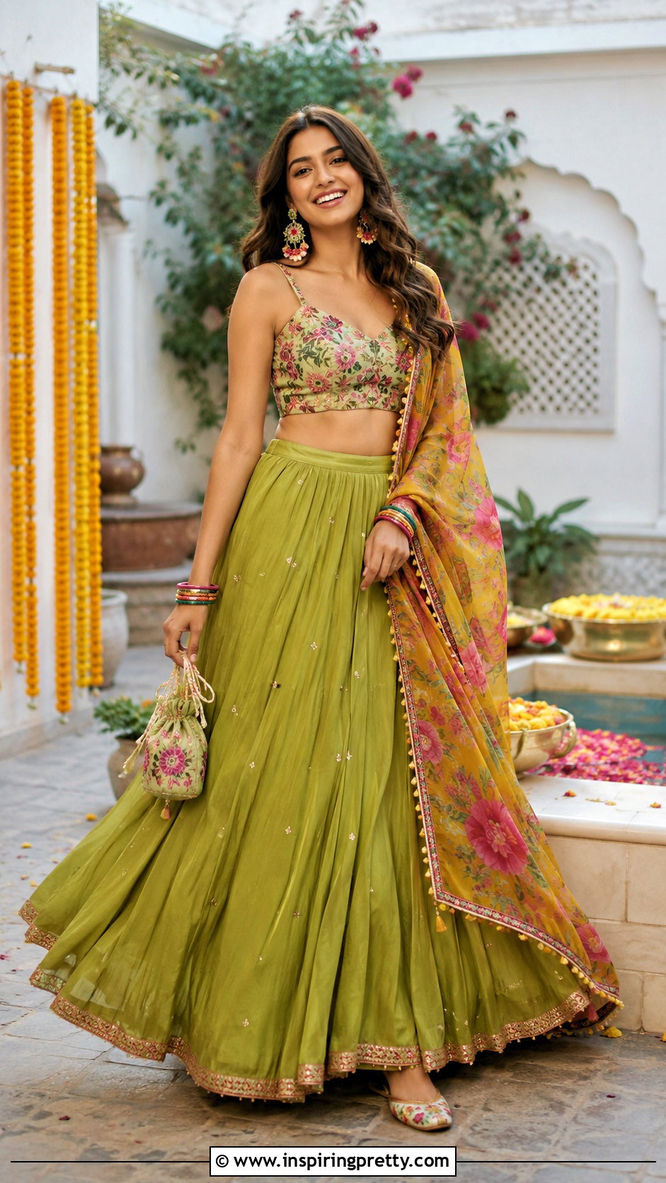 Green Skirt And Crop Top For Mehndi - 20 skirt crop top outfit indian weddings