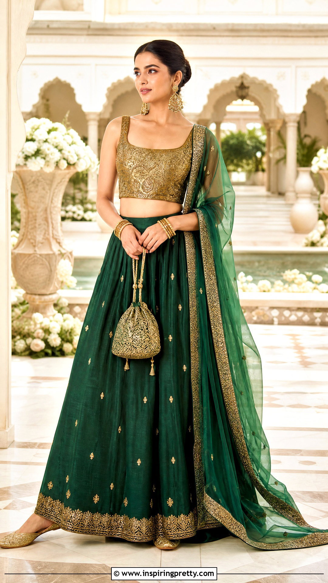 Green Skirt And Gold Crop Top - 50 skirt and top traditional outfit ideas