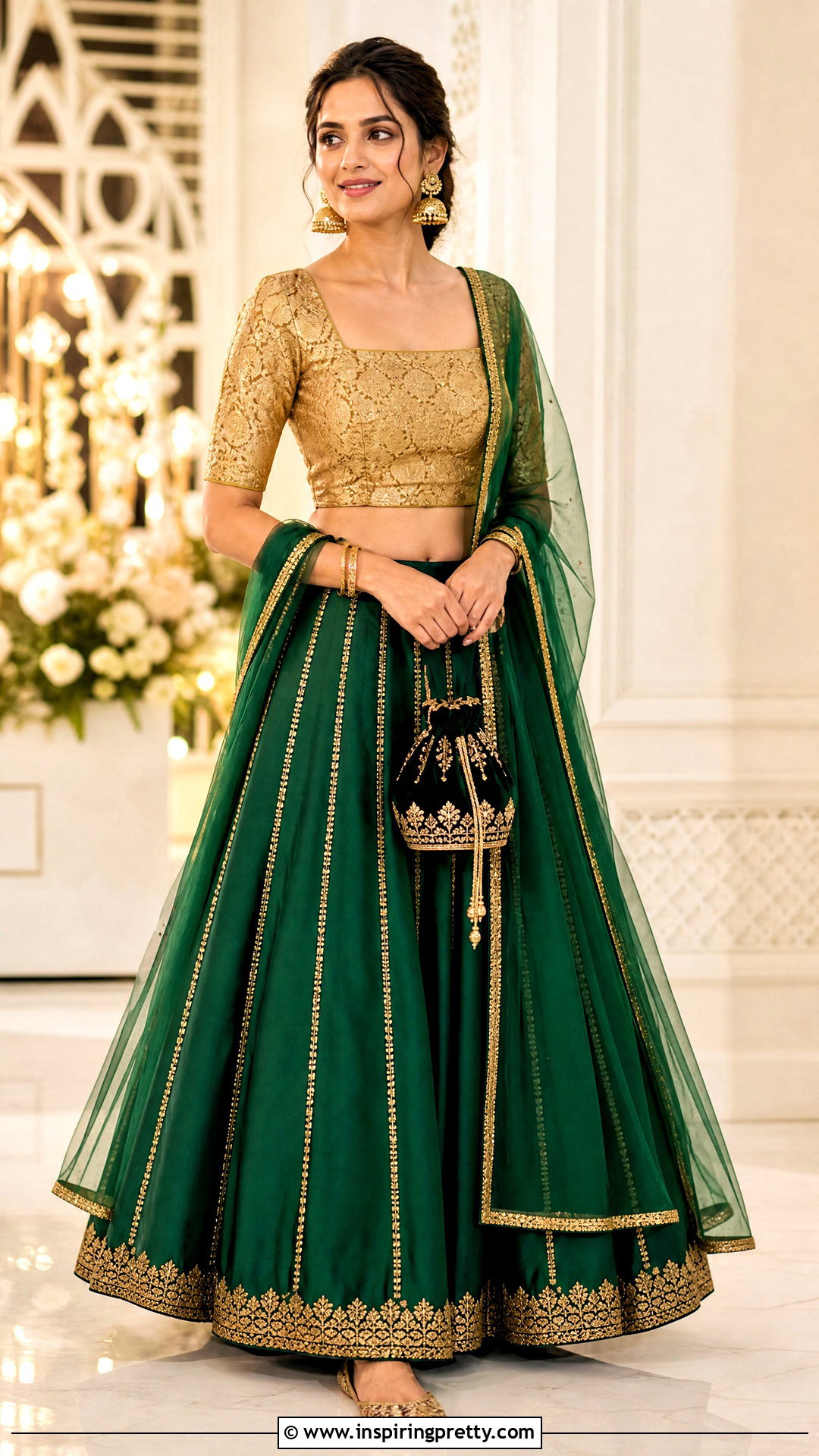 Green Skirt And Gold Top Indian Outfit - 50 skirt and top indian outfits