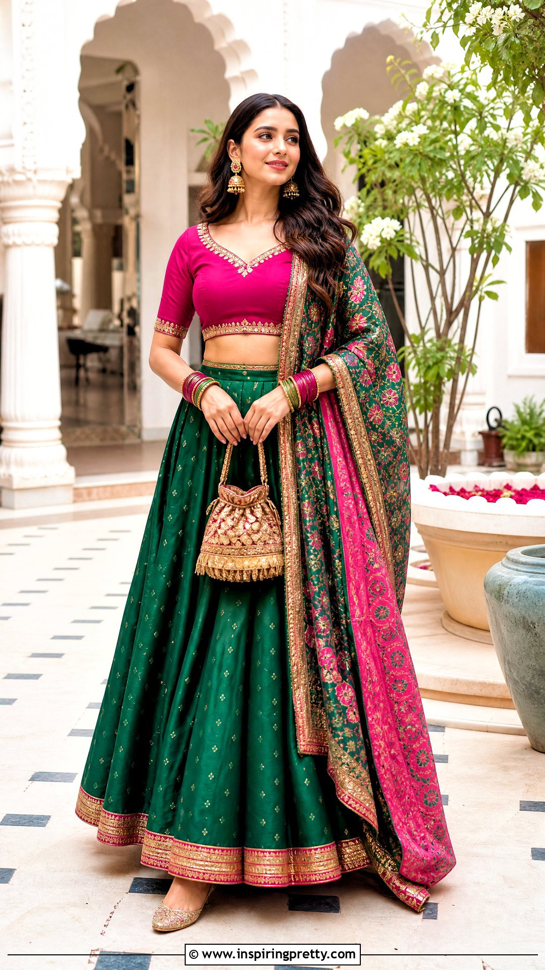 Green Skirt And Pink Blouse Outfit - 50 traditional skirt and top outfit ideas