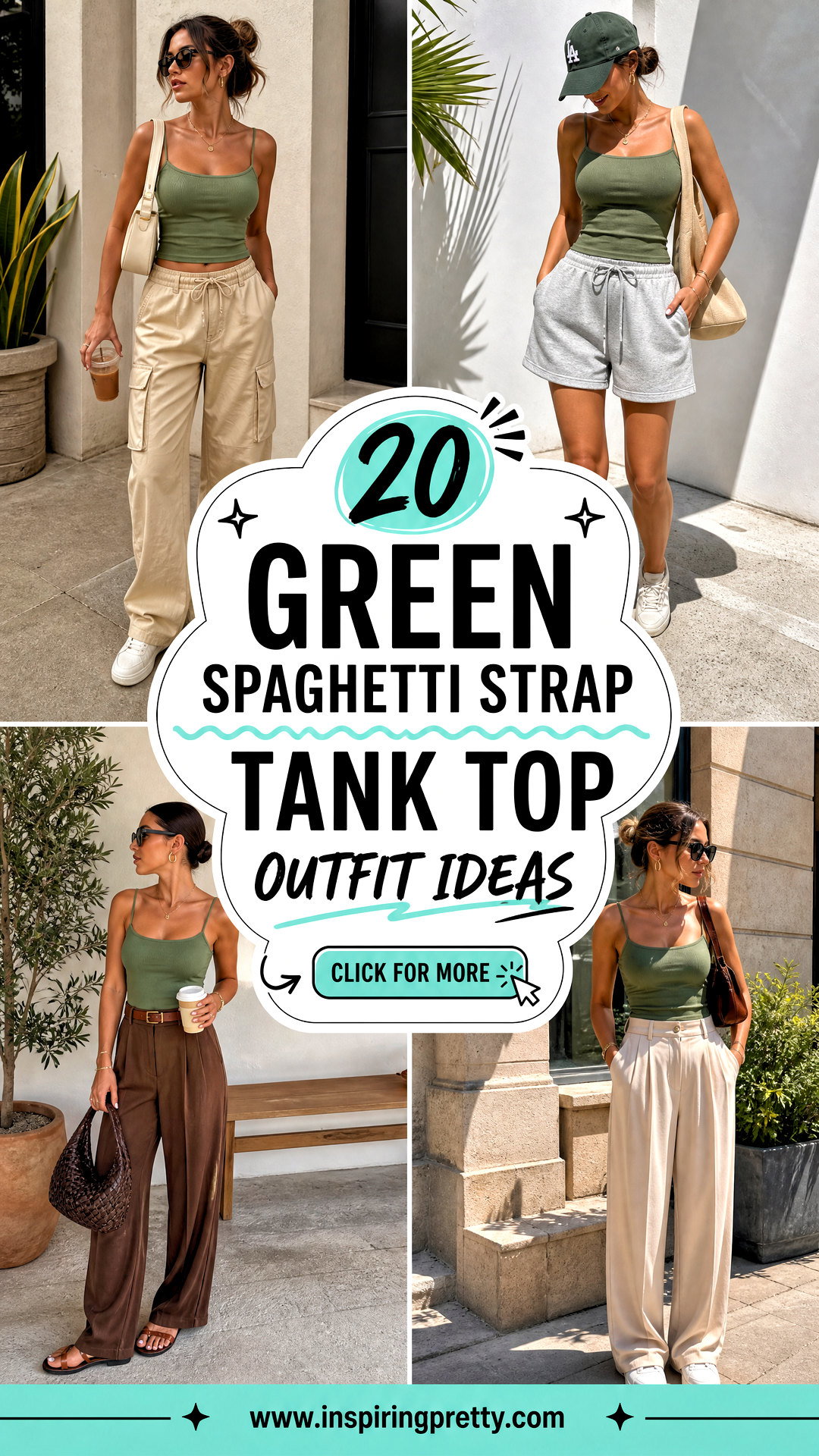 20 Green Spaghetti Strap Tank Top Outfit Ideas for Summer - 20 Green Spaghetti Strap Tank Top Outfit Ideas for Summer