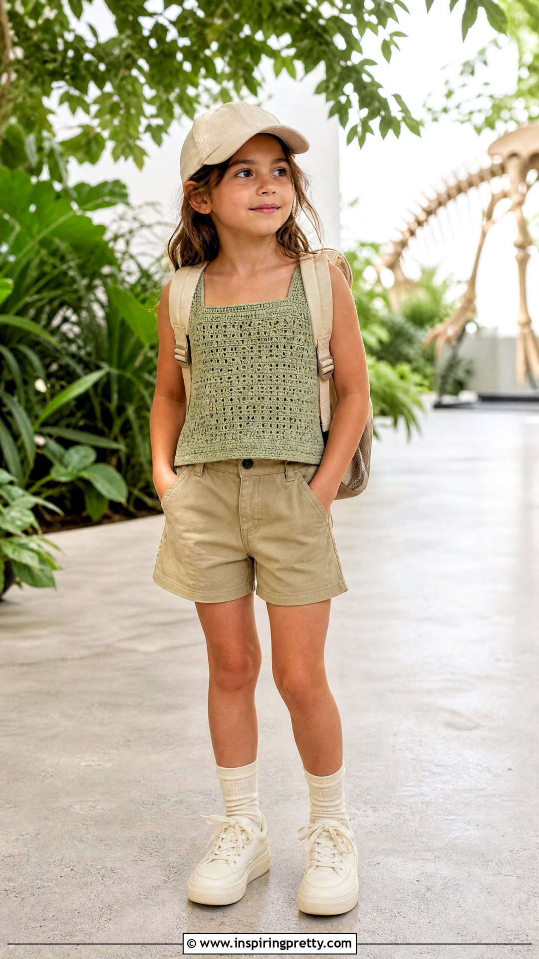 Green Square Neck Crochet Top With Khaki Shorts - 50 top de croche infantil ideas