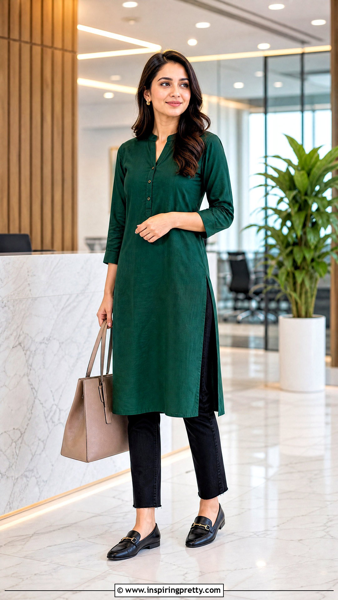 Green Straight Kurti With Black Jeans - 50 kurti tops for jeans