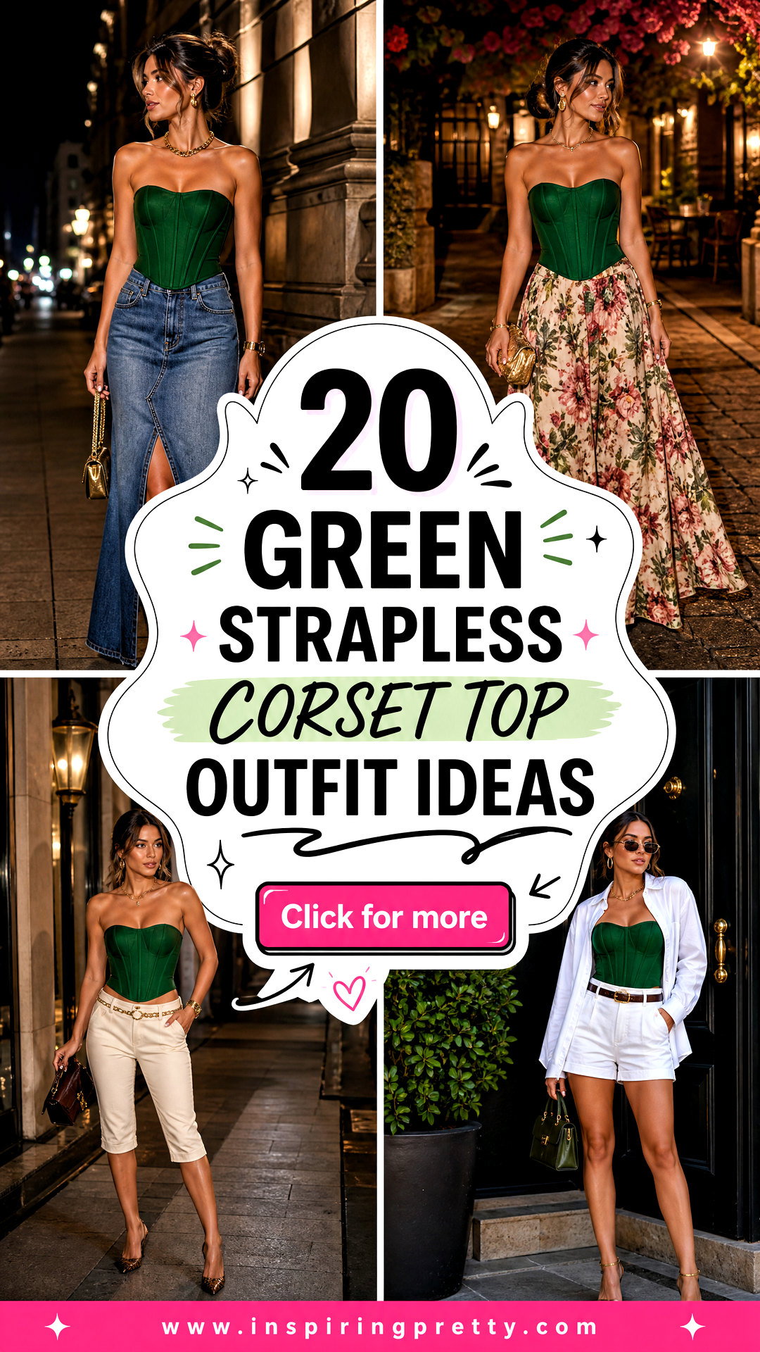 20 Green Strapless Corset Top Outfit Ideas for Nights Out - 20 Green Strapless Corset Top Outfit Ideas for Nights Out