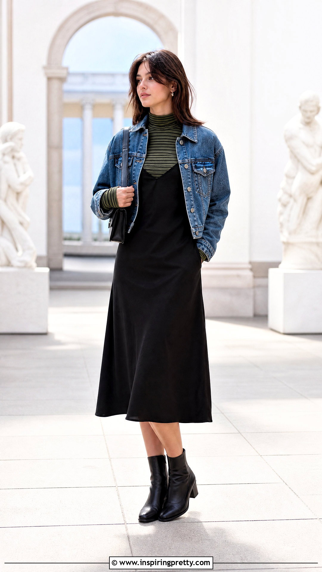 Green Striped Long Sleeve Top Under A Slip Dress - 20 Green Striped Long-Sleeve Top outfit ideas