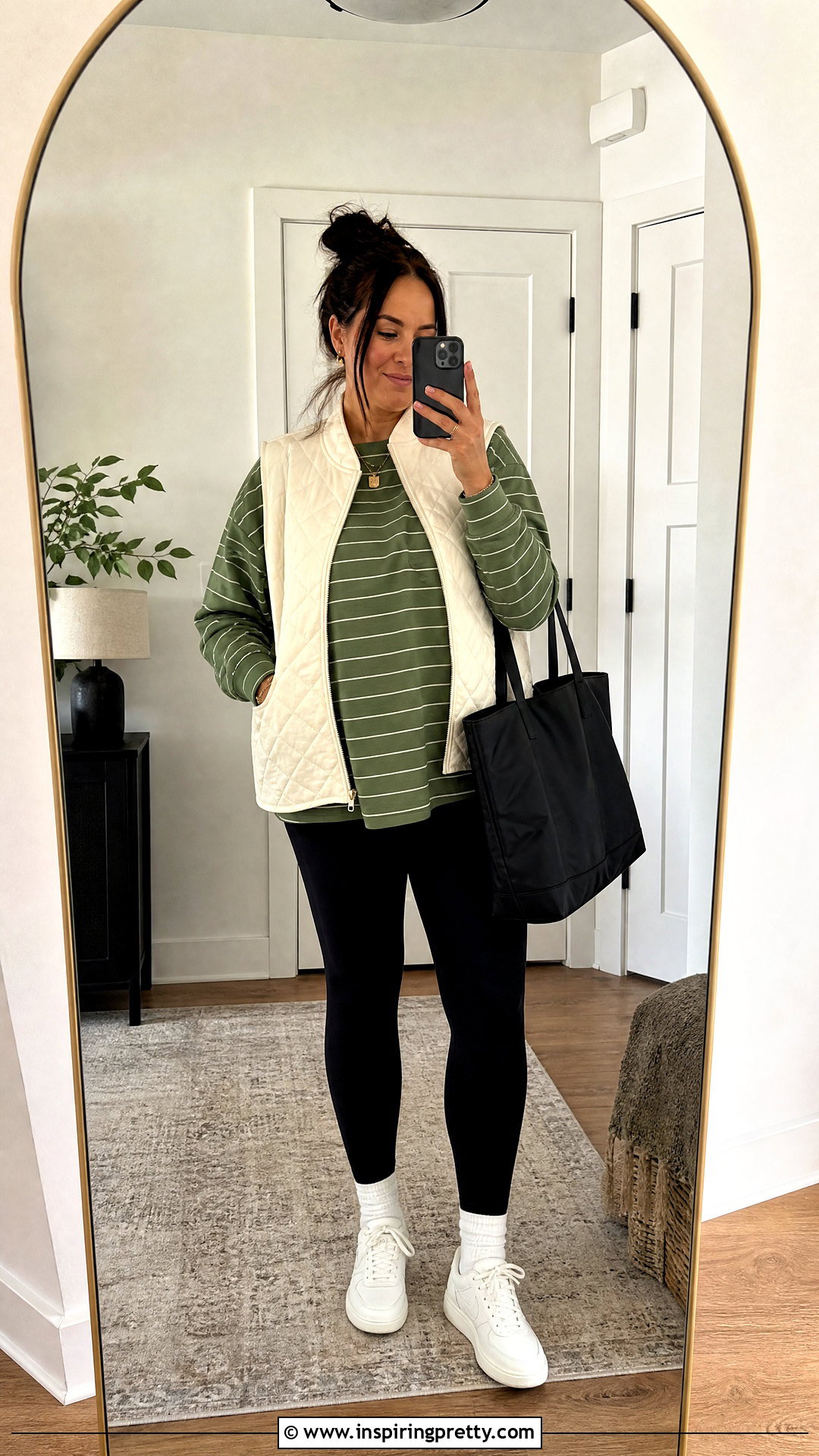Green Striped Long Sleeve Top With Black Leggings - 20 Green Striped Long-Sleeve Top outfit ideas
