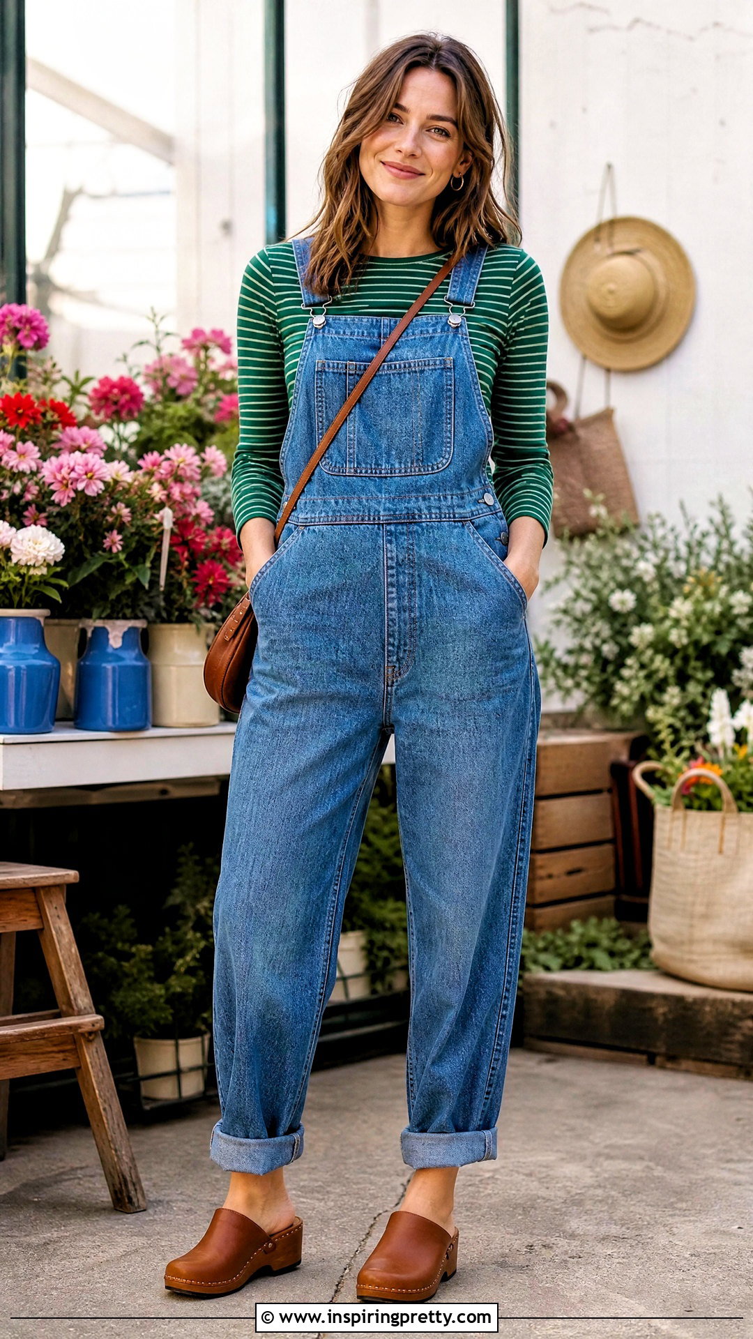 Green Striped Long Sleeve Top With Denim Overalls - 20 Green Striped Long-Sleeve Top outfit ideas