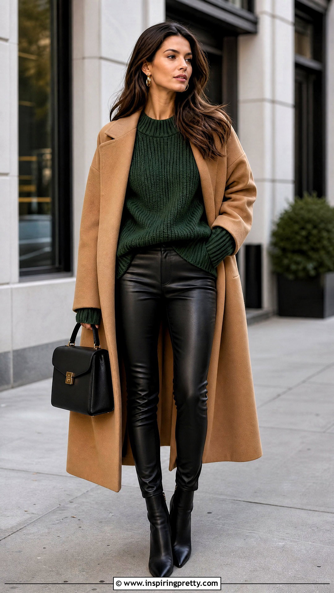 Green Sweater With Leather Pants - 50 green tops outfit ideas