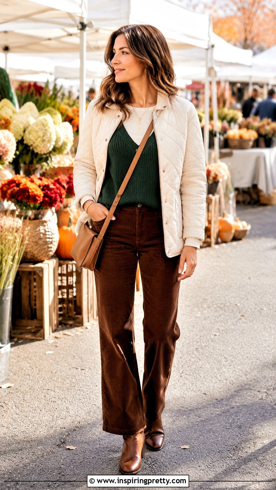 Green Tank Top Over Cream Long Sleeve With Brown Pants - 50 tank top over long sleeve outfit ideas