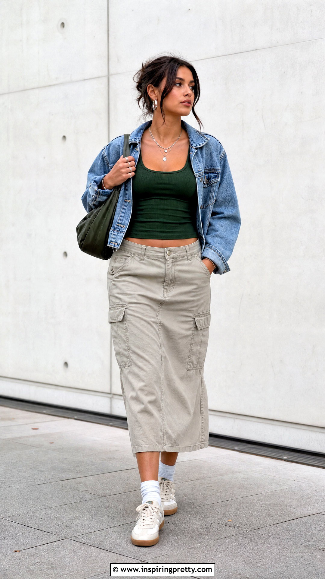 Green Tank Top With Cargo Midi Skirt - 50 green tank top outfit ideas