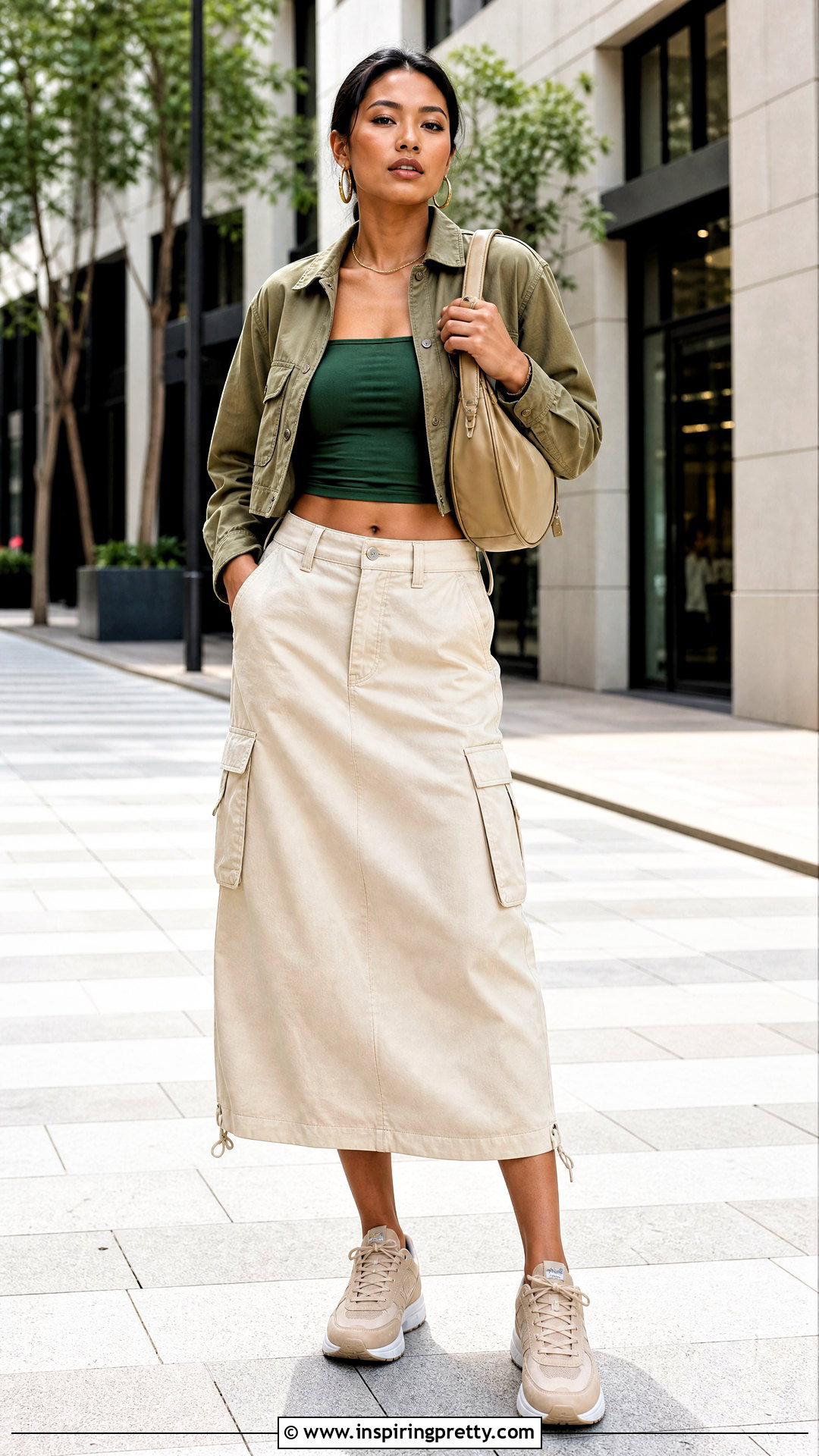 Green Tube Top And Cream Cargo Skirt Outfit - 50 tube top and skirt outfit ideas