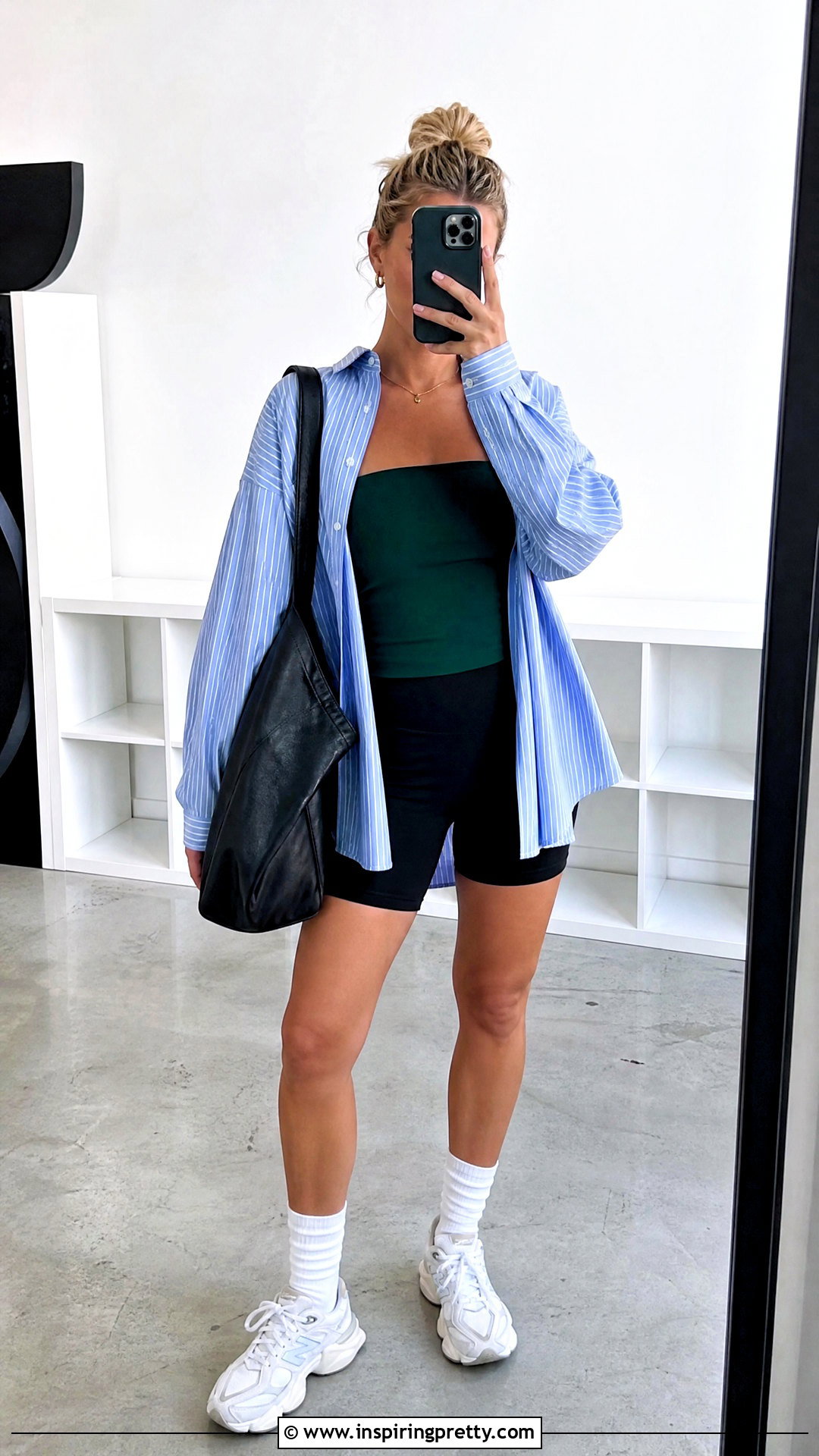 Green Tube Top With Biker Shorts And Oversized Shirt - 50 green tube top outfit ideas