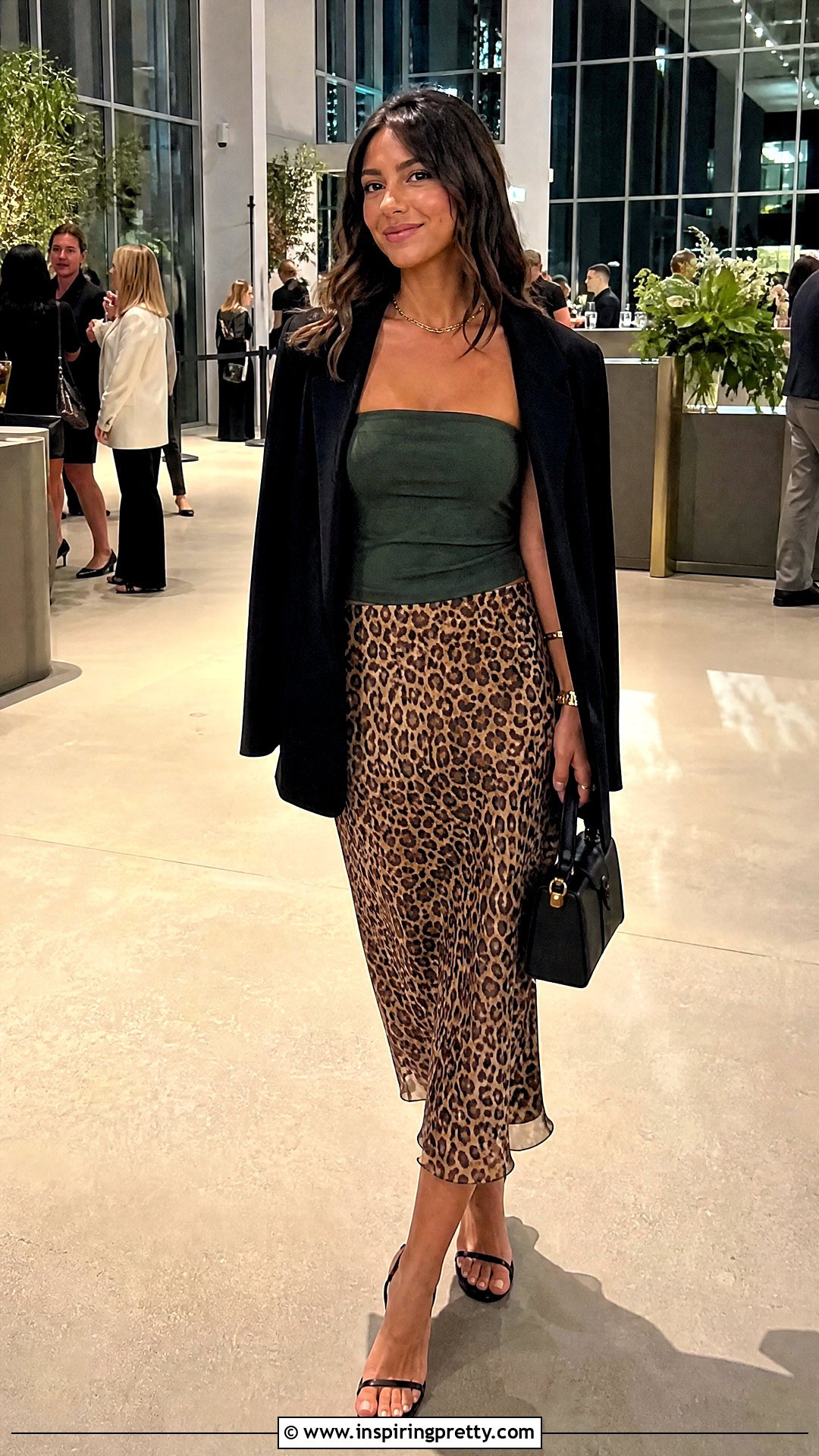 Green Tube Top With Leopard Midi Skirt - 50 green tube top outfit ideas