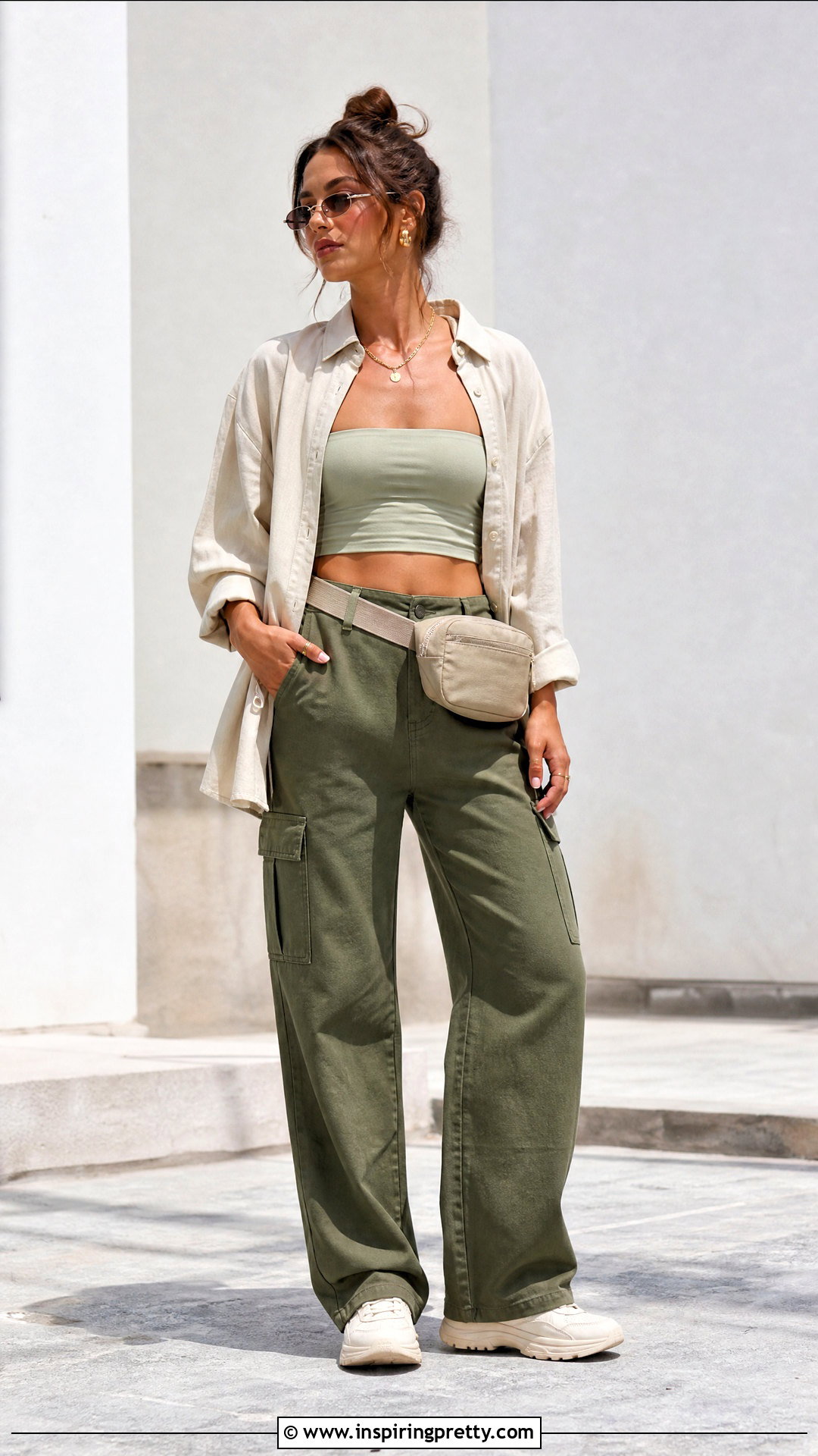 Green Tube Top With Olive Cargo Pants - 50 green tube top outfit ideas