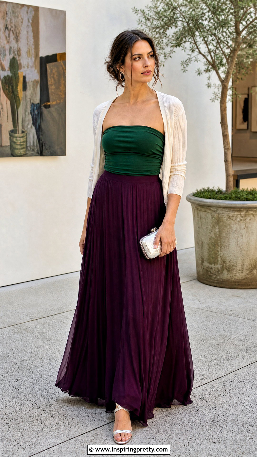 Green Tube Top With Purple Maxi Skirt - 50 green tube top outfit ideas