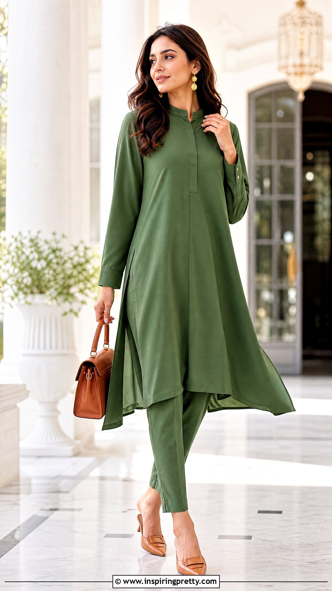 Green Tunic Top And Tapered Trouser Set - 50 two pics trouser and tops