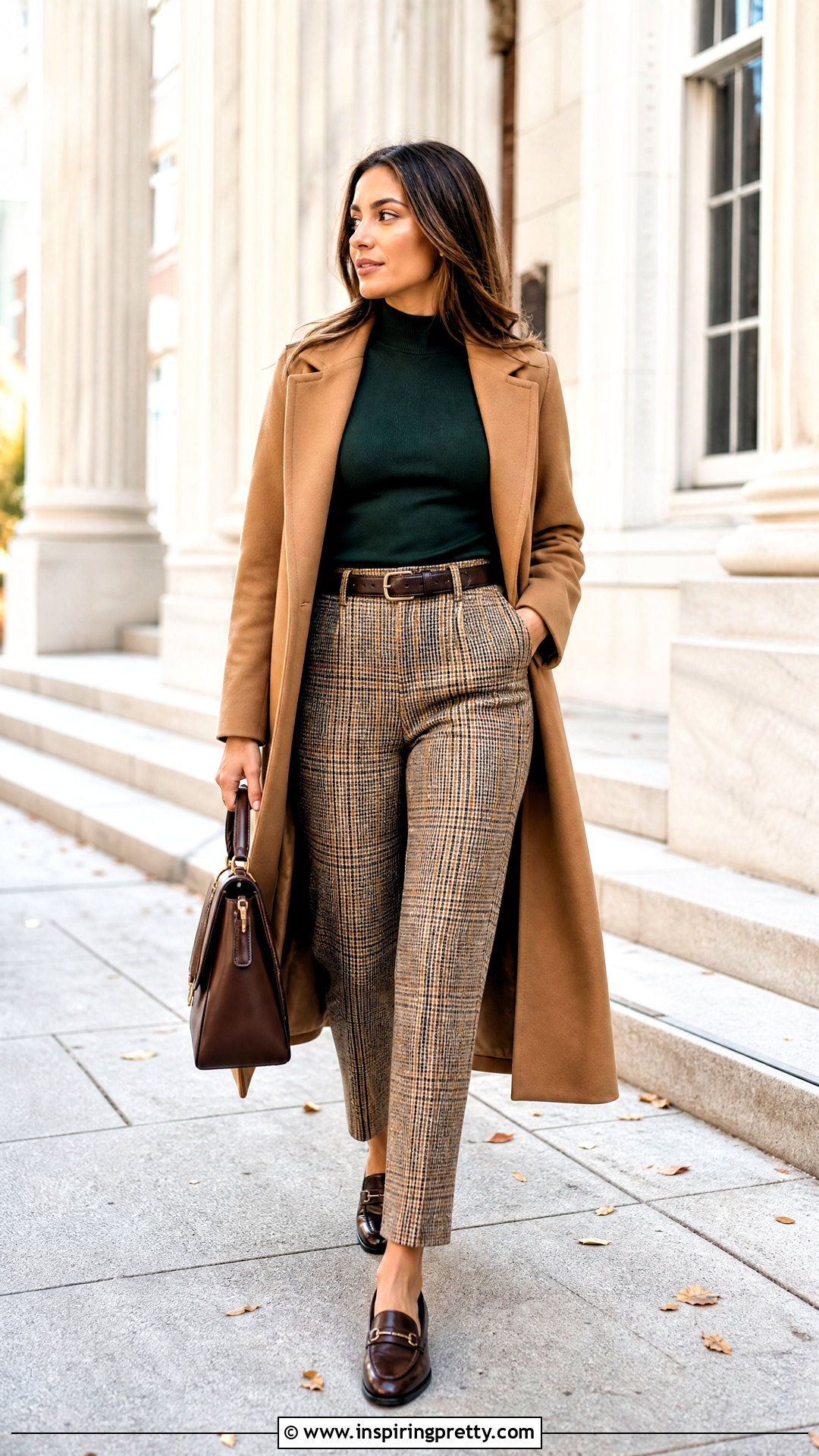 Green Turtleneck With Plaid Trousers - 20 Green Top Fashion Style outfit ideas