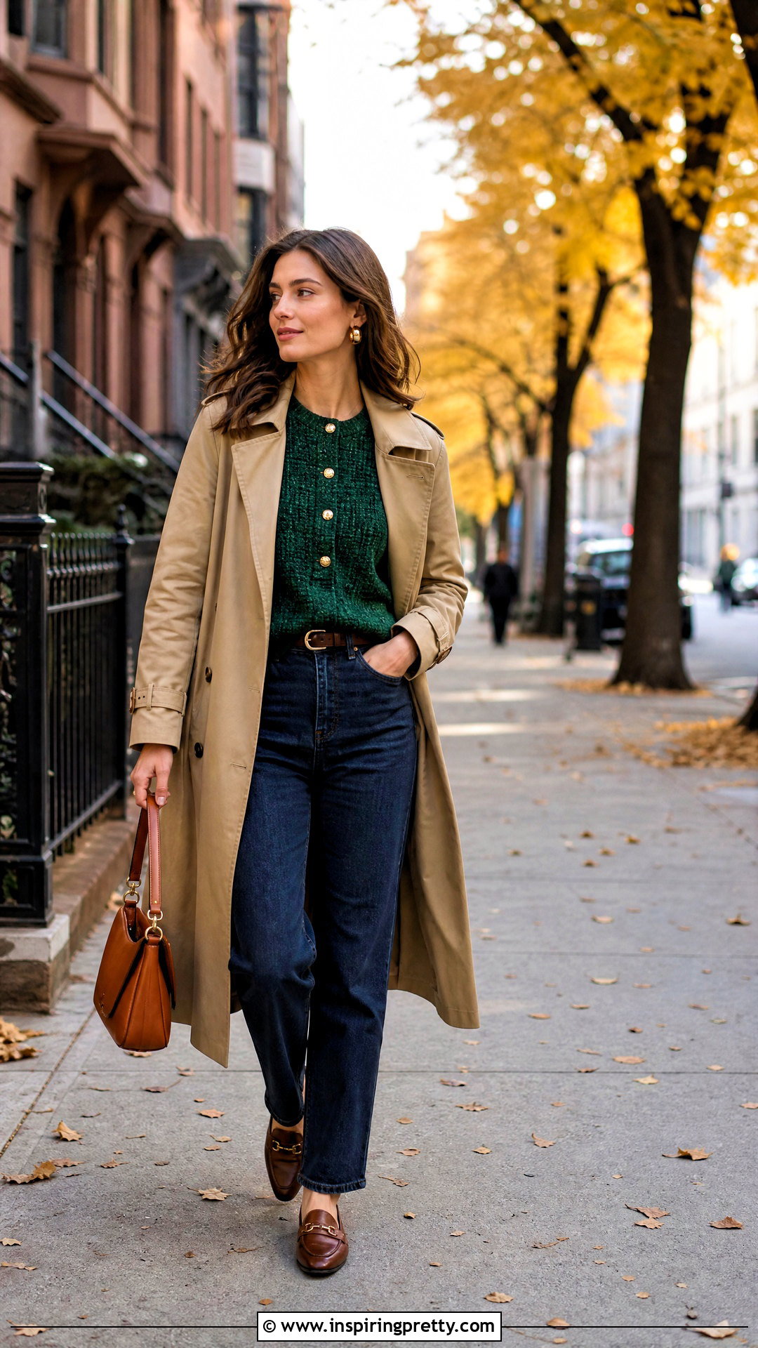 Green Tweed Top With Dark Wash Jeans - 50 tweed top outfit ideas