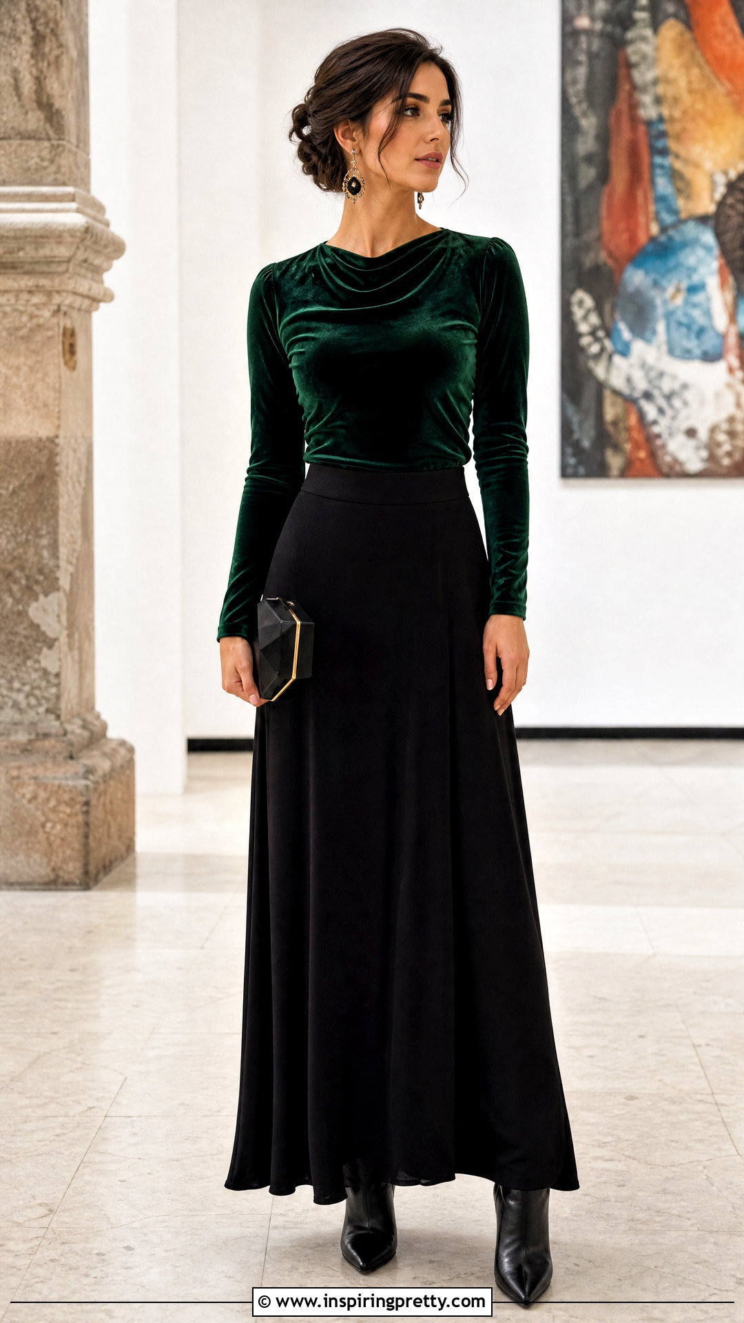 Green Velvet Top With Black Maxi Skirt - What To Wear With Green Velvet Top (25 Ways)