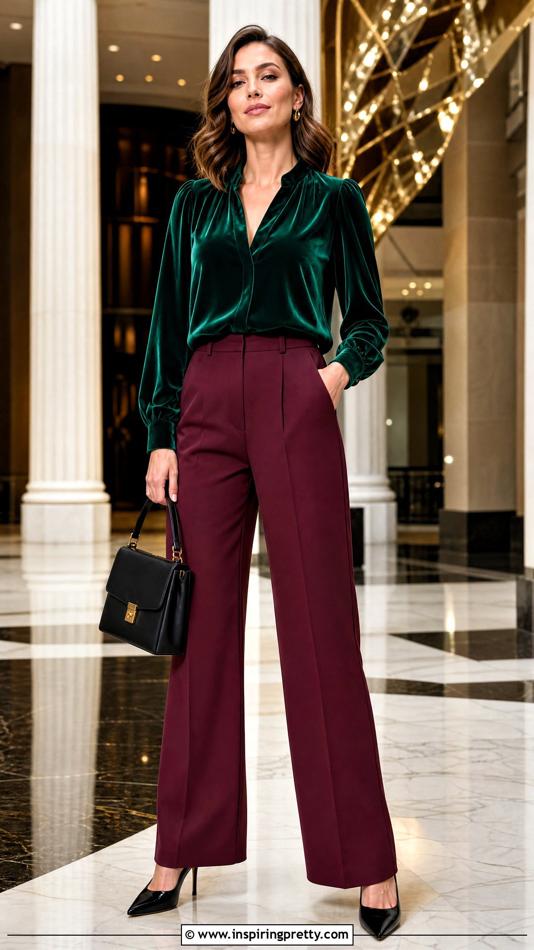 Green Velvet Top With Burgundy Trousers - What To Wear With Green Velvet Top (25 Ways)