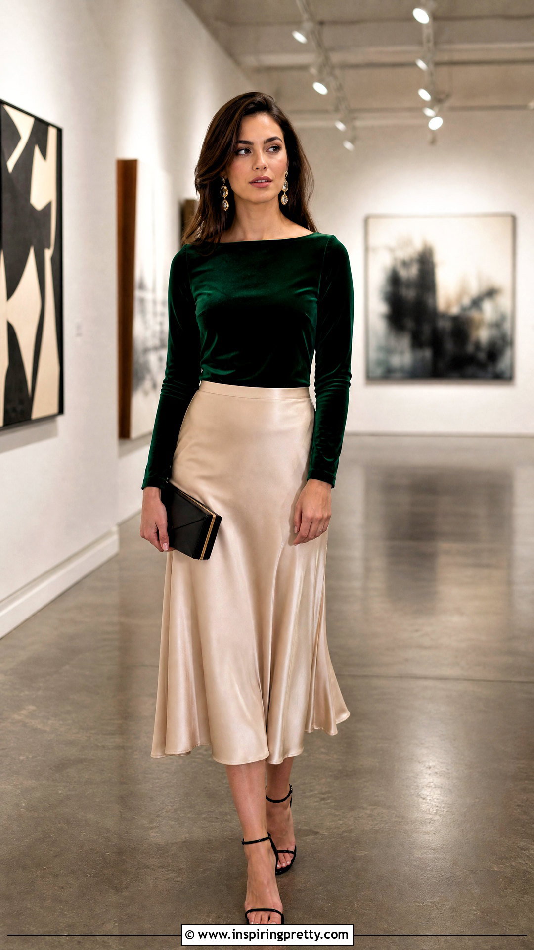 Green Velvet Top With Satin Midi Skirt - What To Wear With Green Velvet Top (25 Ways)