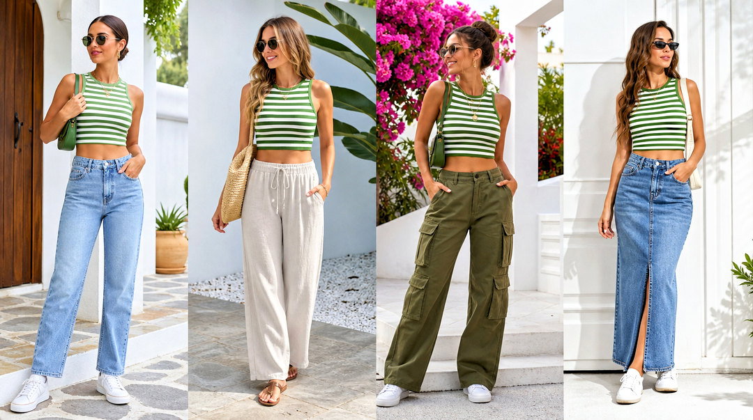 20 Green and White Striped Crop Top Outfit Ideas for Summer