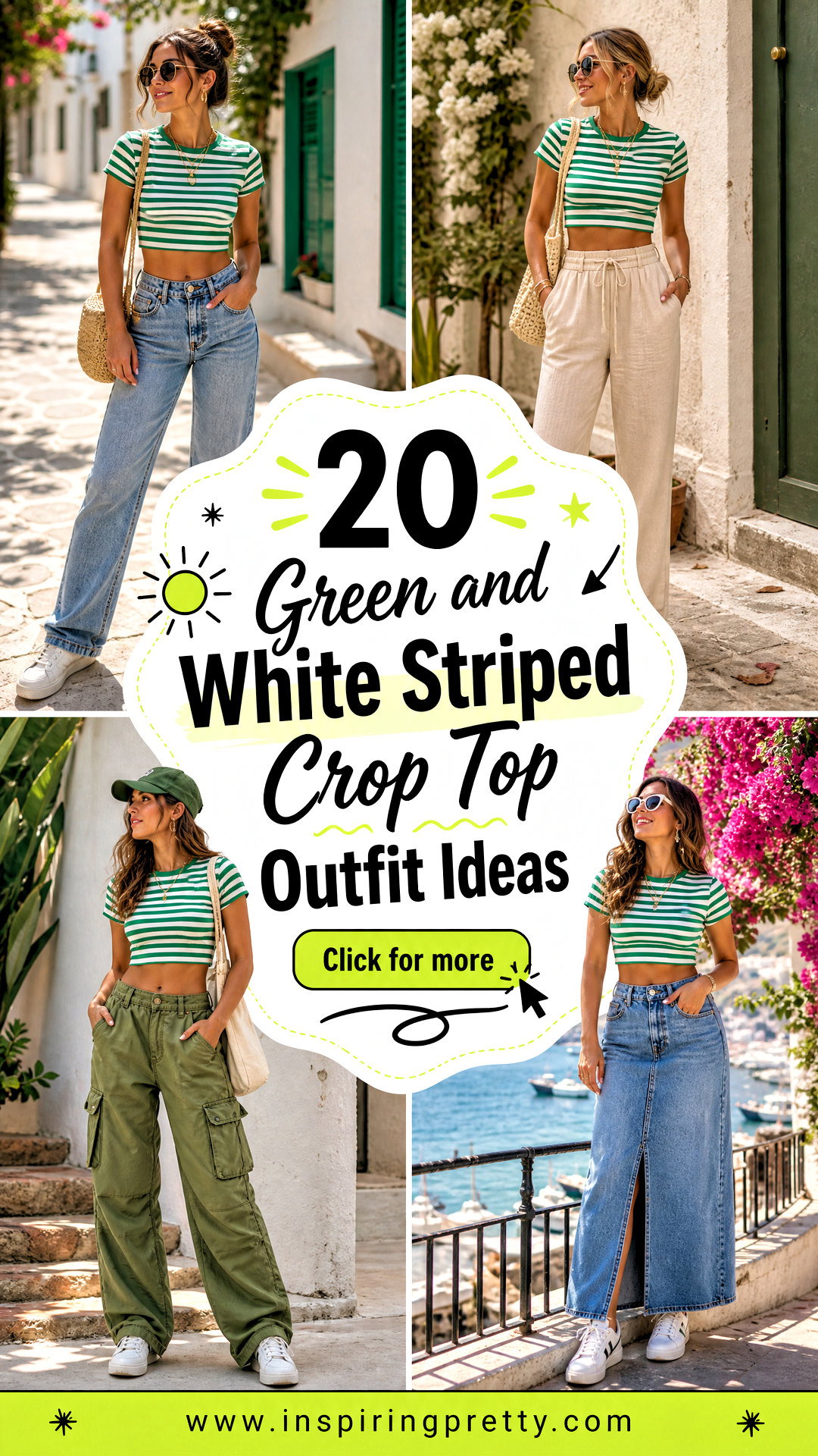 20 Green and White Striped Crop Top Outfit Ideas for Summer - 20 Green and White Striped Crop Top Outfit Ideas for Summer