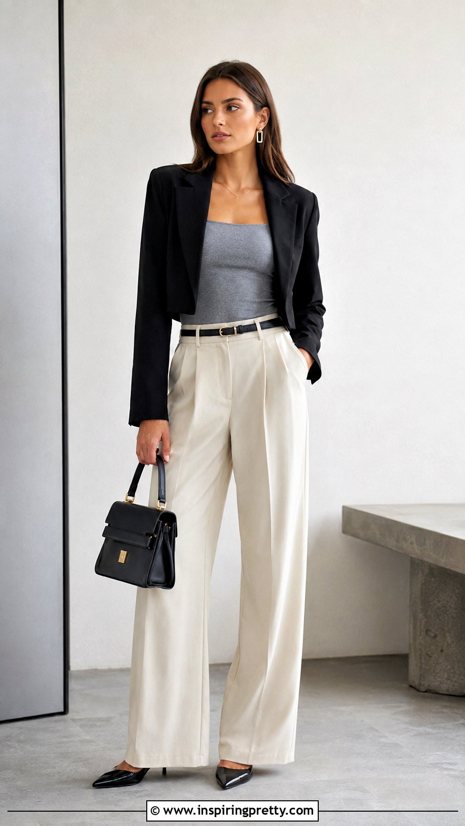 Grey Bodysuit With Wide Leg Pants - 50 grey top outfit ideas