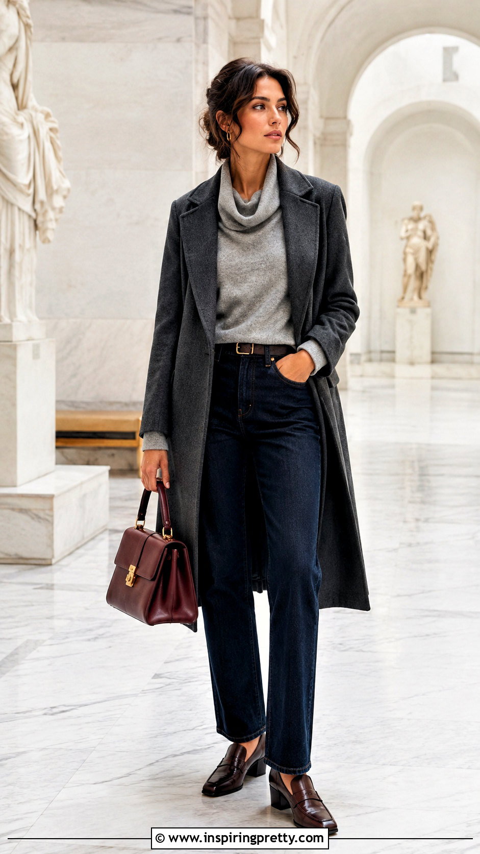 Grey Cowl Neck Top And Dark Jeans - 50 grey top and jeans outfit ideas
