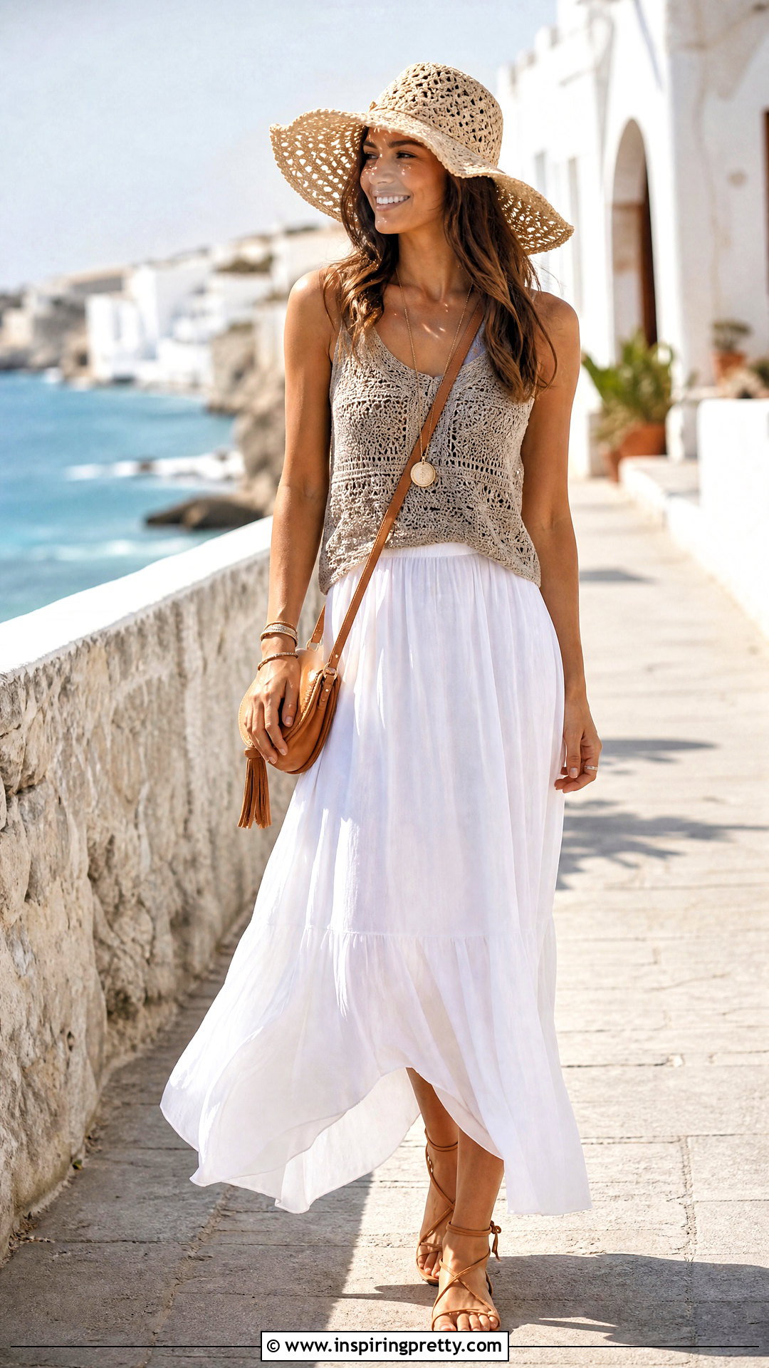 Grey Crochet Tank Top With A Cotton Maxi Skirt - 20 Crochet Grey Tank Top outfit ideas
