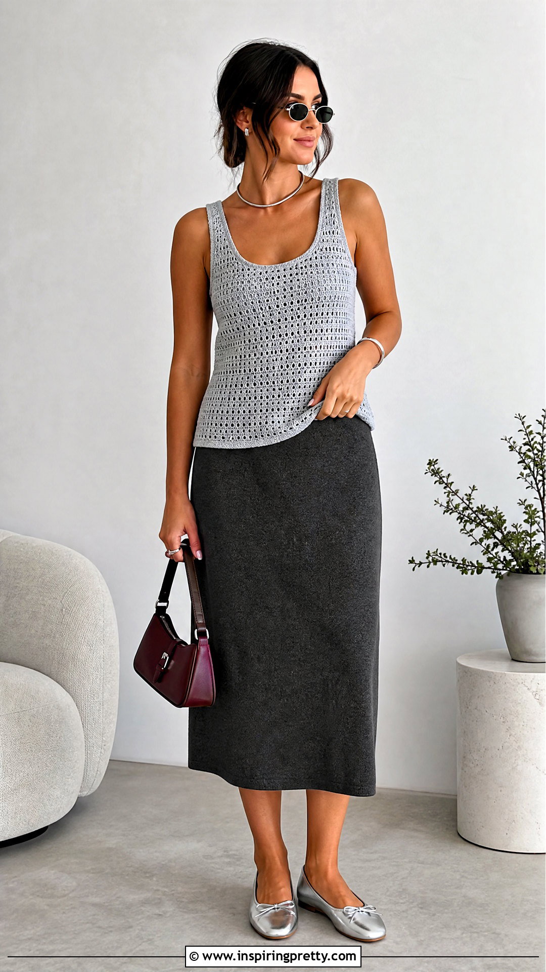 Grey Crochet Tank Top With Matching Knit Skirt - 20 Crochet Grey Tank Top outfit ideas