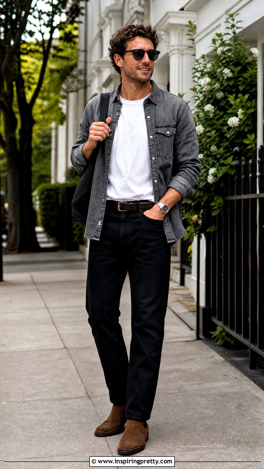 Grey Denim Shirt With Black Jeans - 20 Grey Top Black Pants Men