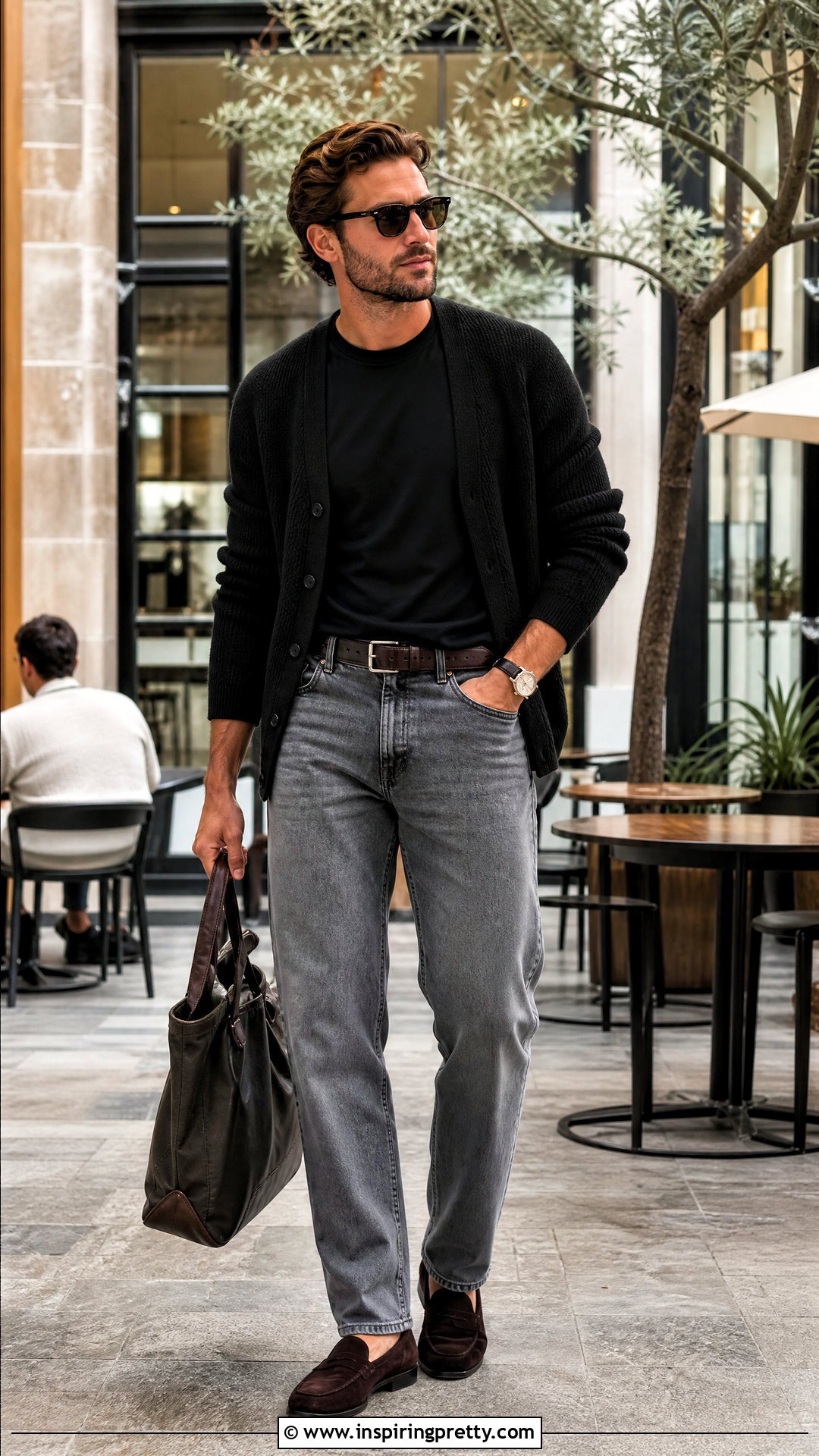 Grey Jeans Black Cardigan Outfit - 25 grey jeans black top men