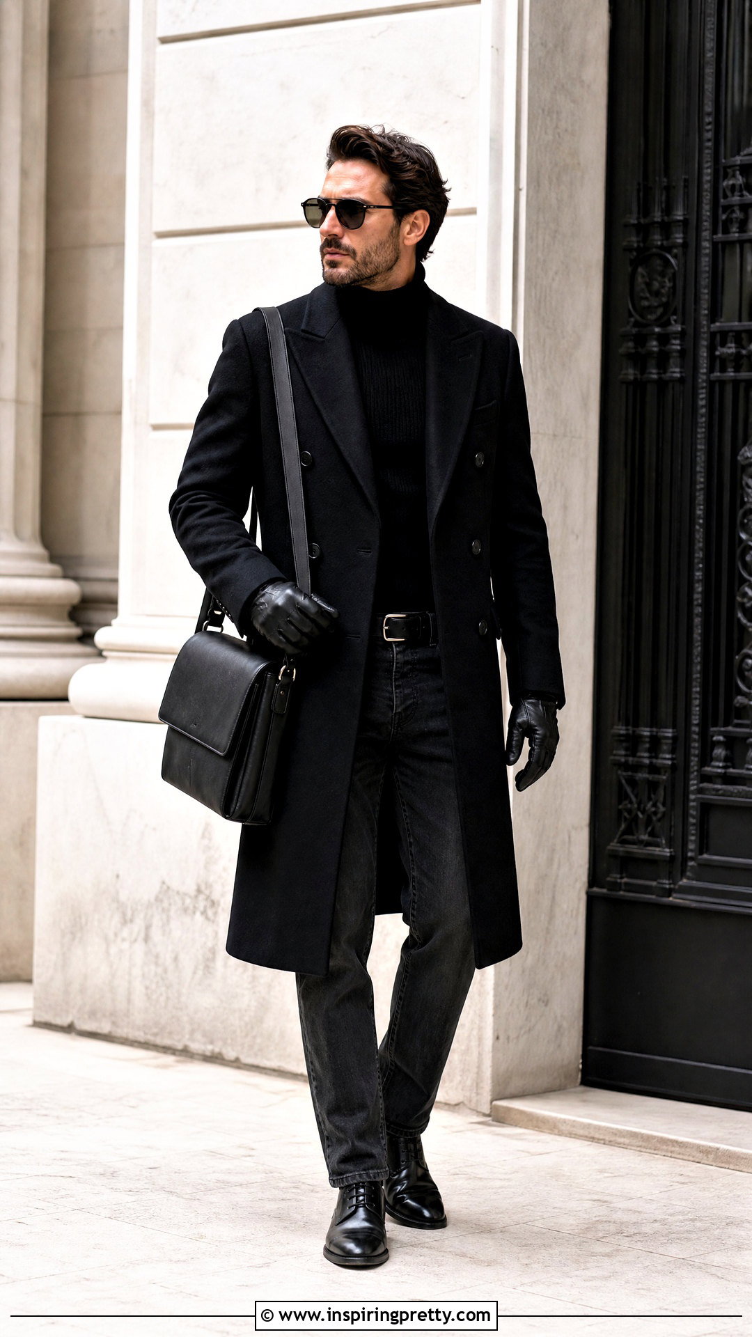 Grey Jeans Black Double Breasted Coat Outfit - 25 grey jeans black top men