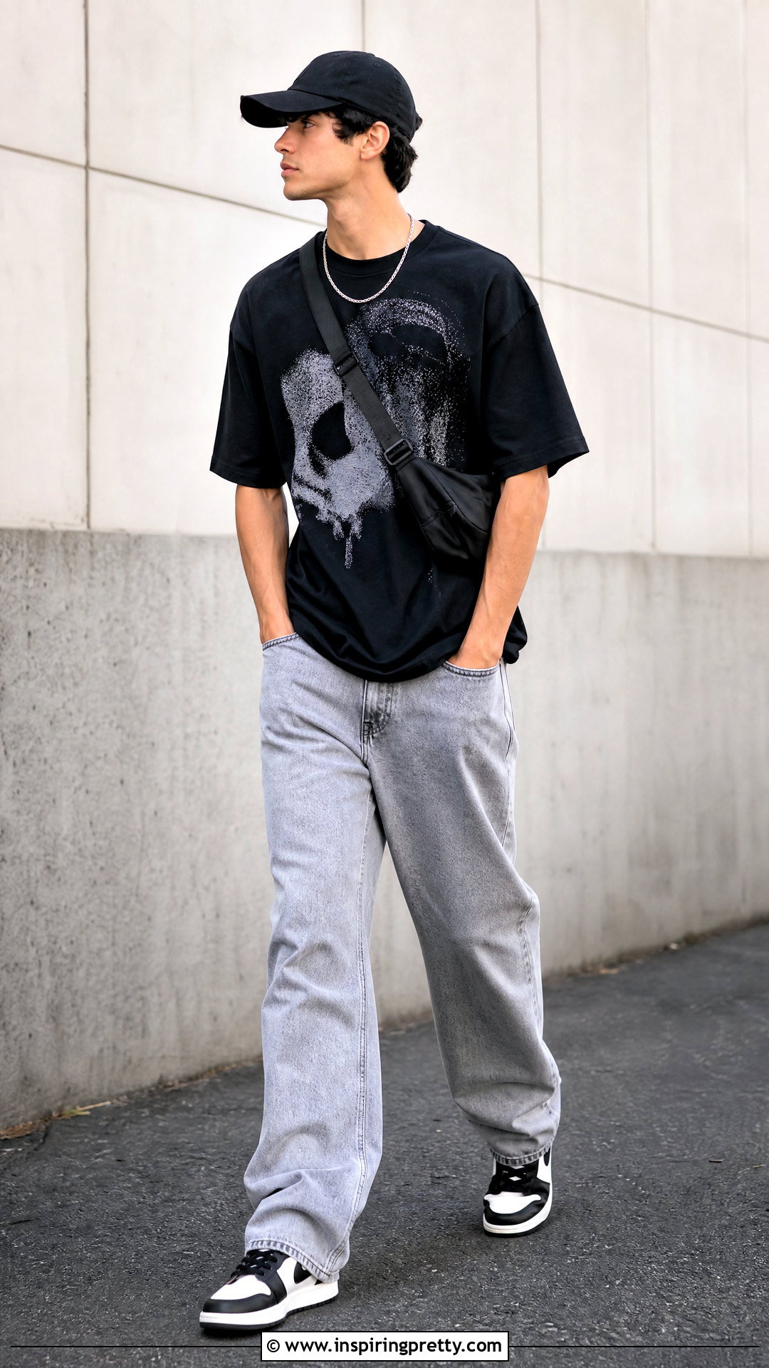 Grey Jeans Black Graphic T Shirt Outfit - 25 grey jeans black top men