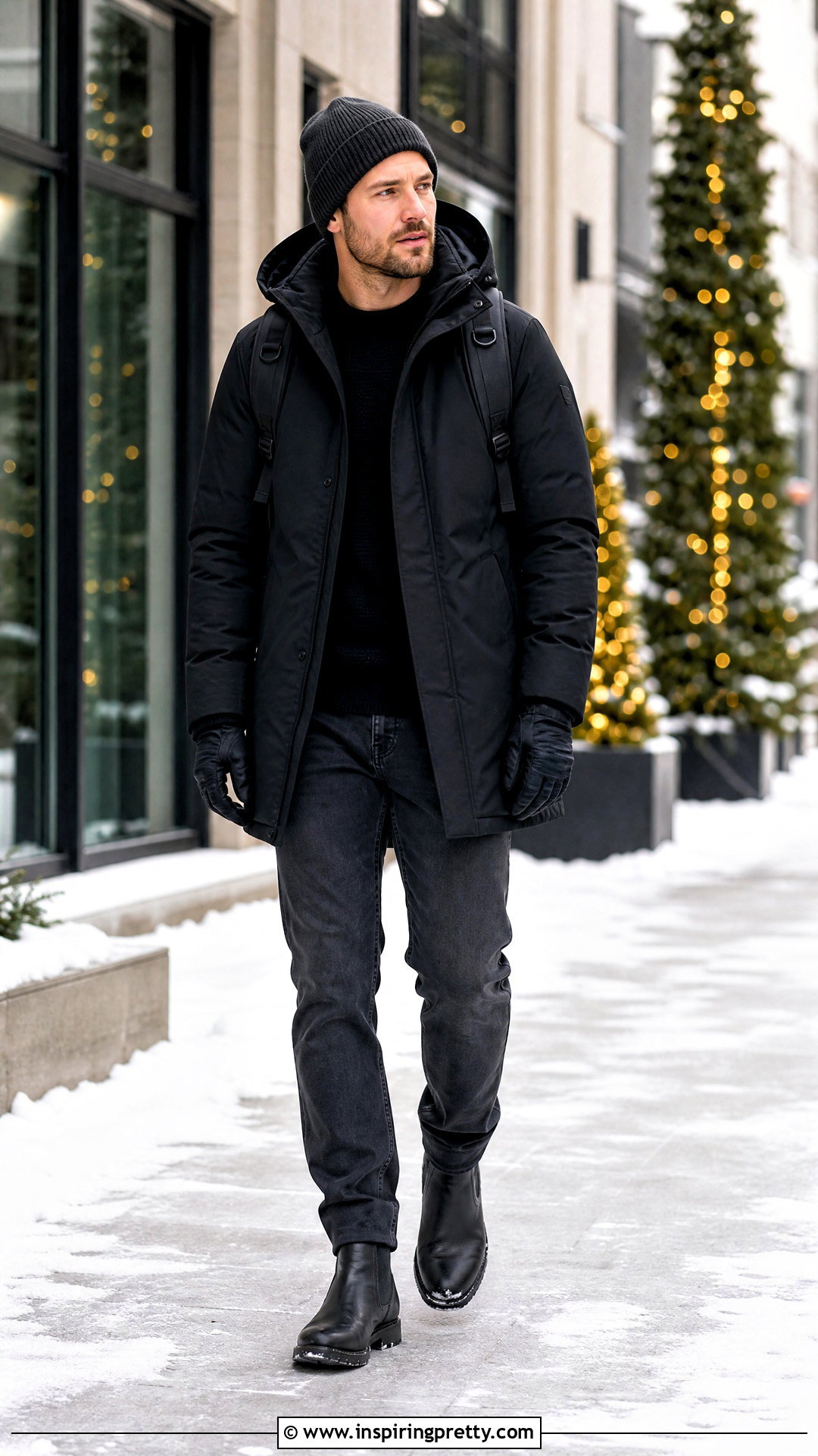 Grey Jeans Black Parka Outfit - 25 grey jeans black top men